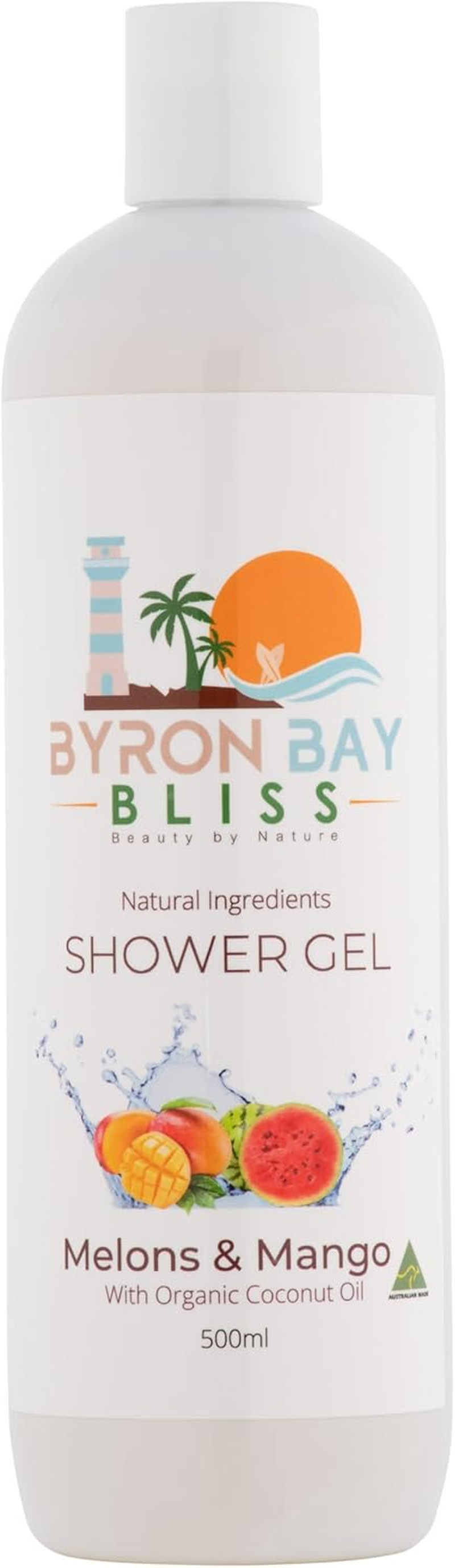 Australian Natural Body Wash with Organic Oils - Tropical Melon & Mango Shower Gel with Coconut, Avocado & Macadamia Oil - Ph Balanced Moisturizing Body Wash for All Skin Types 500 Ml