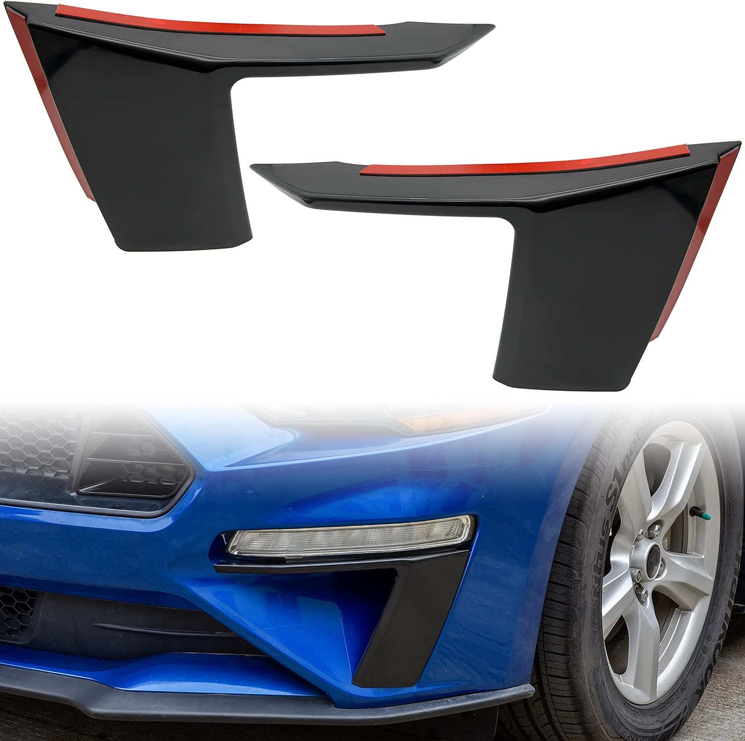 KEWISAUTO Front Bumper Cover Pocket Accents for Ford Mustang 2018-2023, Fog Lamp Vent Canard Strip Eyelid Trim Eyebrow Daytime Headlight Cover Accessories image number 4