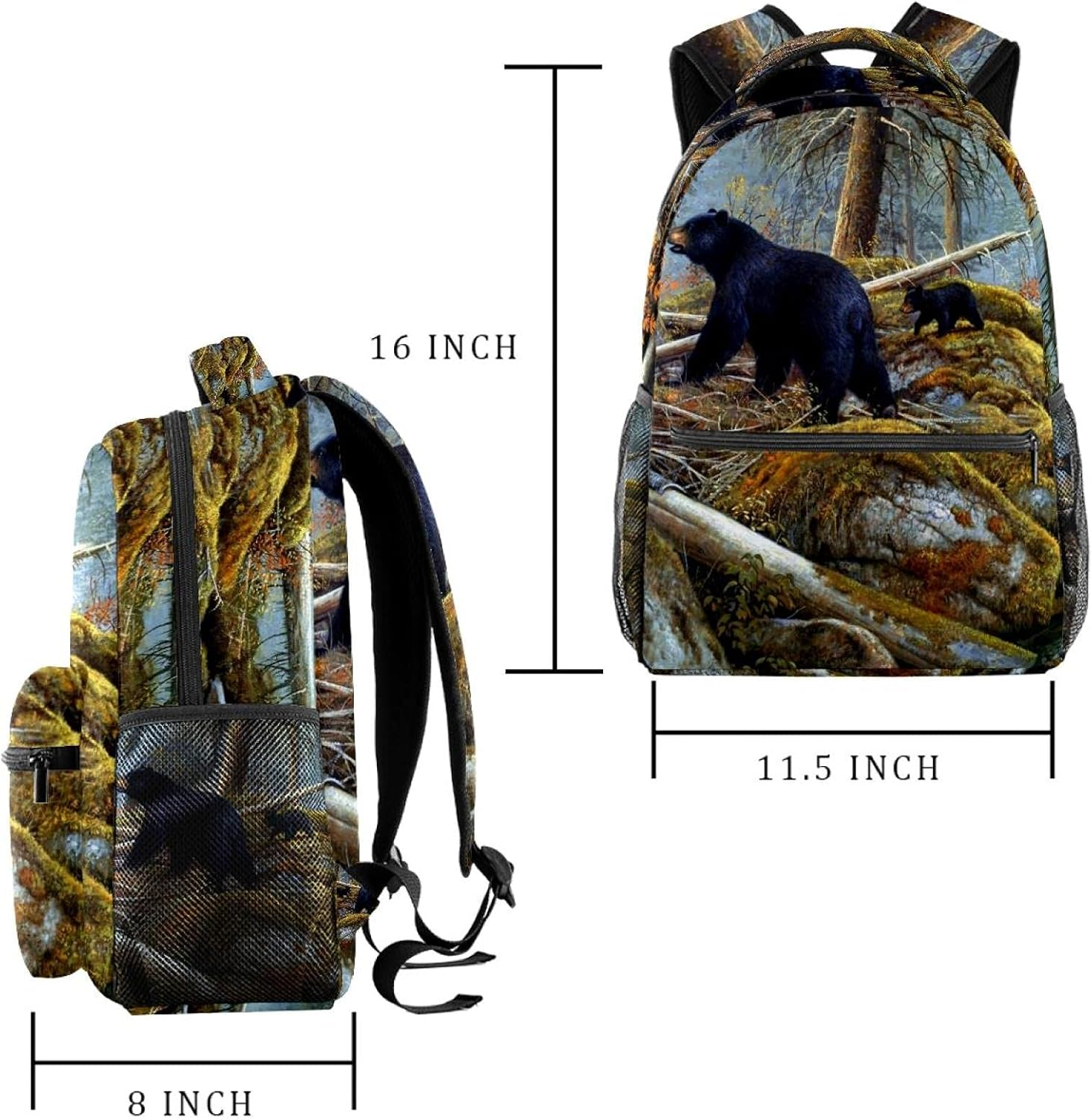 Bear and Her Cubs near Autumn Lake Backpack Students Shoulder Bags Travel Bag College School Tote Backpacks image number 1