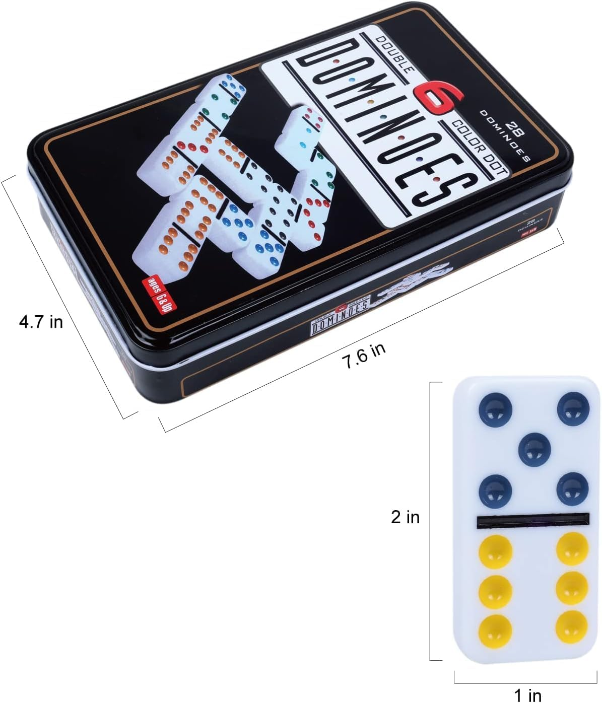 Double 6 Dominoes Set for Adults & Kids - Classic Domino Game with 28 Tiles Colored Dots - 2 or 4 Player Table Games & Ideal for Family Fun Game Night Party and Travel (Tin Box1) image number 5