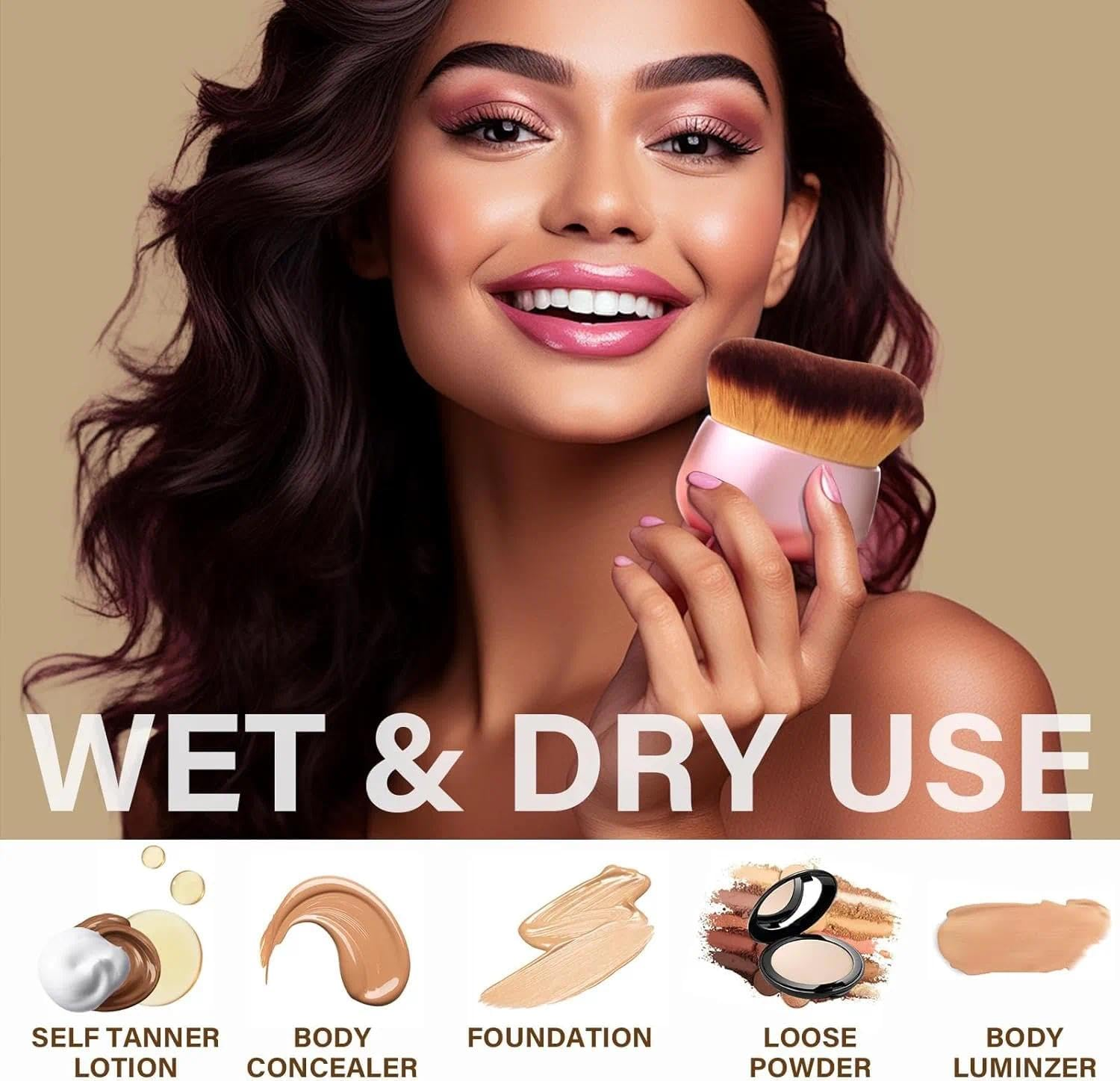 Body Makeup Brush for Self Tanner, Leg Makeup &Bronzer Blend,75 Mm Wide-Headed Kabuki Brush Provides More Even &Pretty Application, Oval Face&Back Makeup Brush, Wet&Dry Use- Pink Rose Gold image number 5