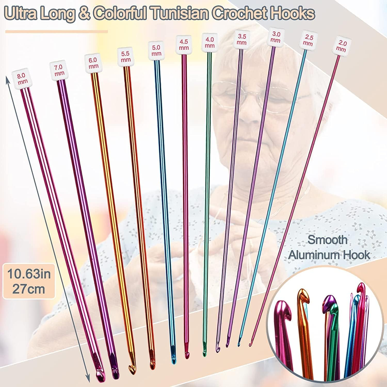 11Pcs Long Crochet Hook Set, Colorful Tunisian Crochet Hooks Afghan Crochet Needles for Crocheting, 2Mm to 8Mm, Great Knitting Crochet Supplies Tool Set for Beginner Crocheter Knitter image number 6