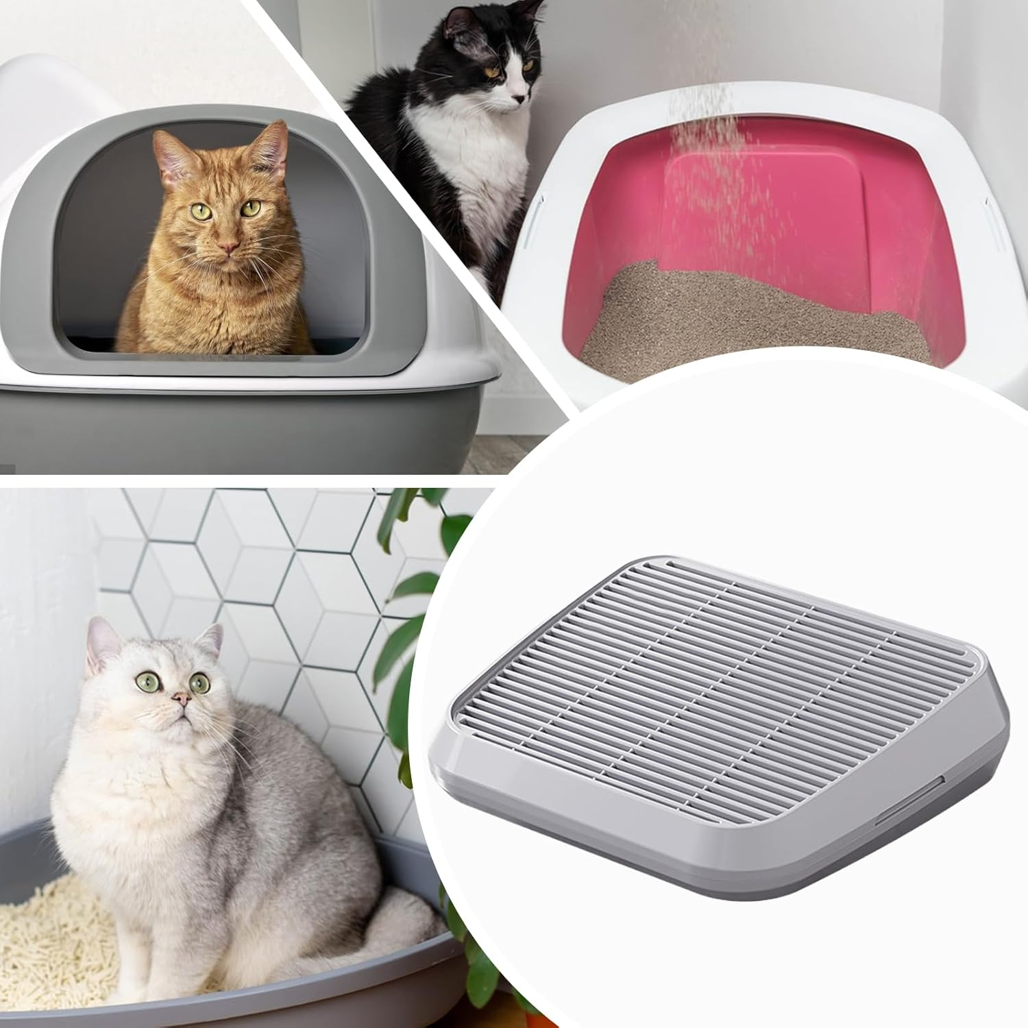 35 X 31 Cm ABS Cat Litter Tray Ramp for Cats Raised Step for Litter Tray Double Litter Trap with Filter Function, Suitable for Small and Old Cats, Easy to Clean image number 4