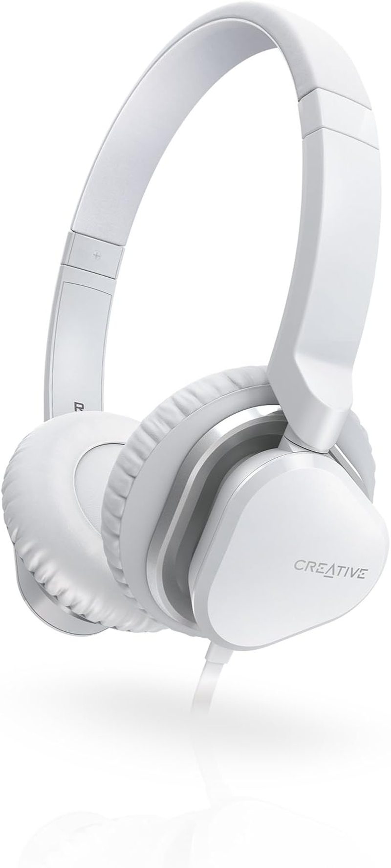 Creative Hitz MA2400 On-Ear Headphones with 34 Mm Drivers, Flat Folding Ear Cups, In-Line Remote and Mic - White