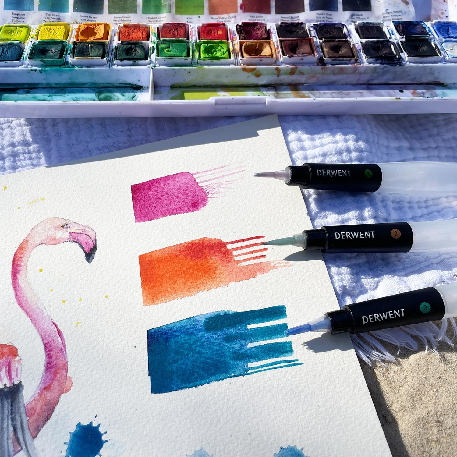 Derwent Waterbrush for Watercolour Painting, Pack of 3, Includes Chisel Tip, Fine Tip and Medium Tip, Professional Quality, 2301975