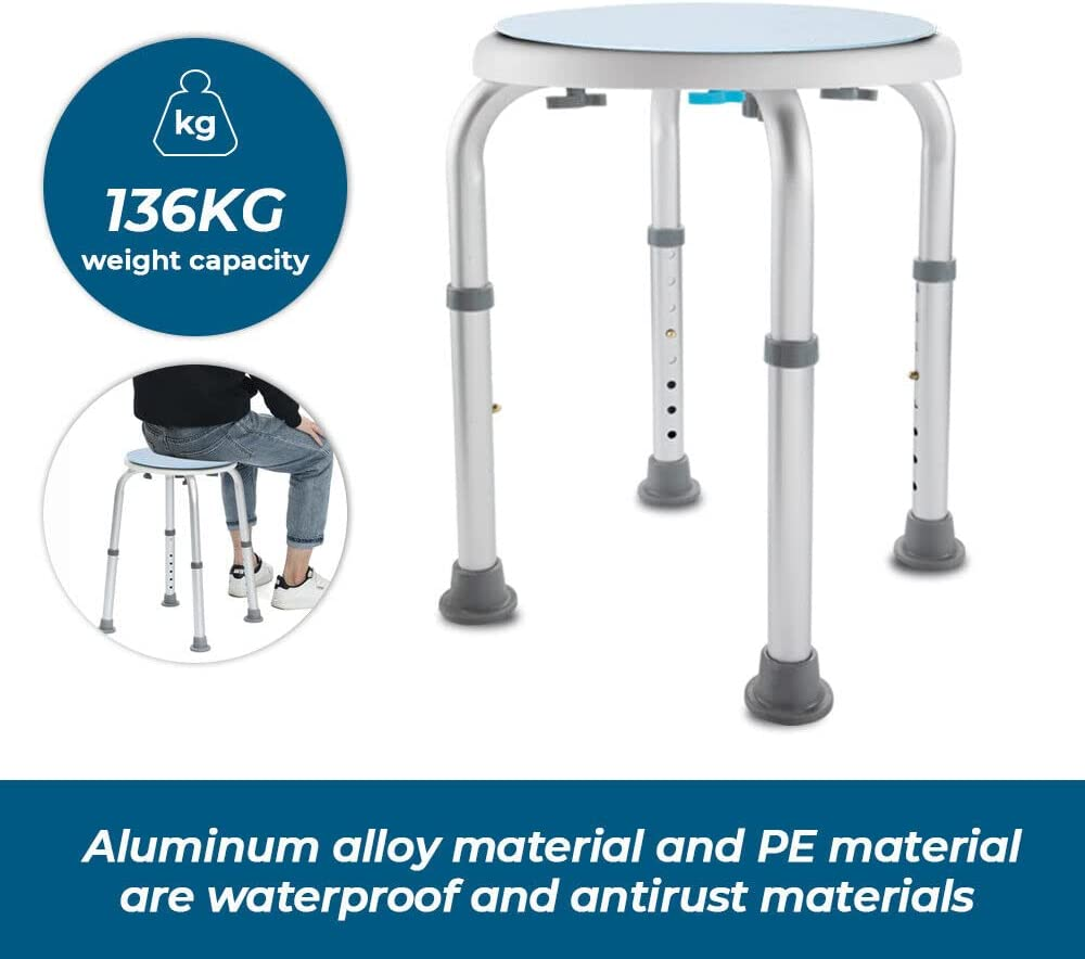 Adjustable Bath Shower Stool Height Adjustable Chair Seat Rotating Swivel round Bathroom Shower Bench for Elderly Seniors