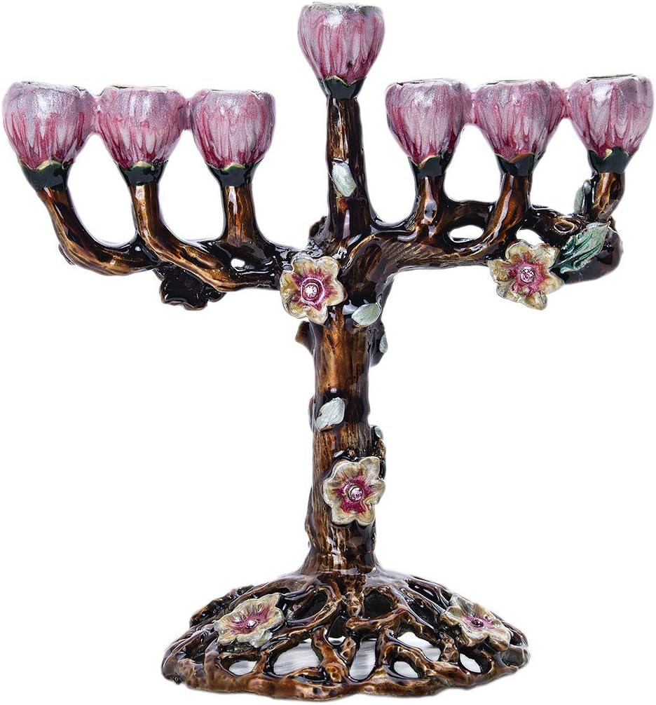 7 Branch Menorah Hanukkah Candle Holders Menorahs for Chanukah Hand-Painted Tree of Flowers Jewish Decorations image number 2