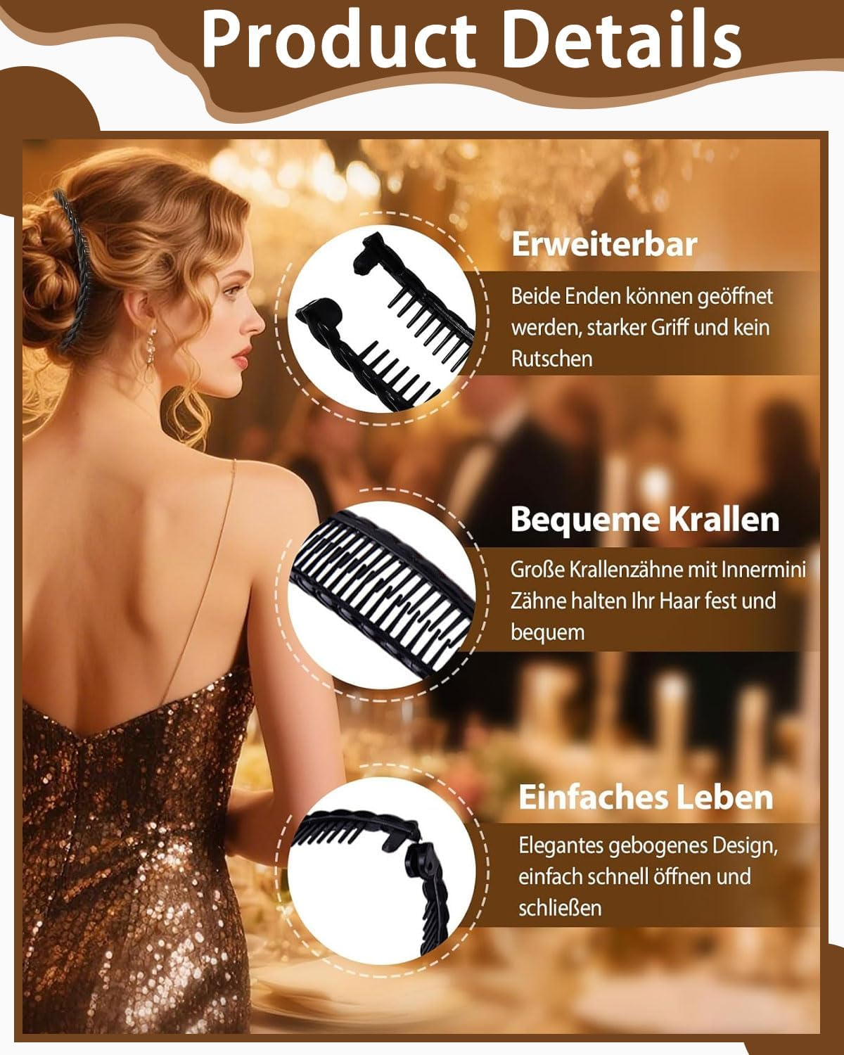 BPTRKOM Set of 2 Banana Clip Hair Clips for Women - Invisible Hair Clip for Long Hair with Extra Hold - Hair Accessories Clips in Black Brown - Skin-Friendly Plastic for Everyday and Evening Look image number 3