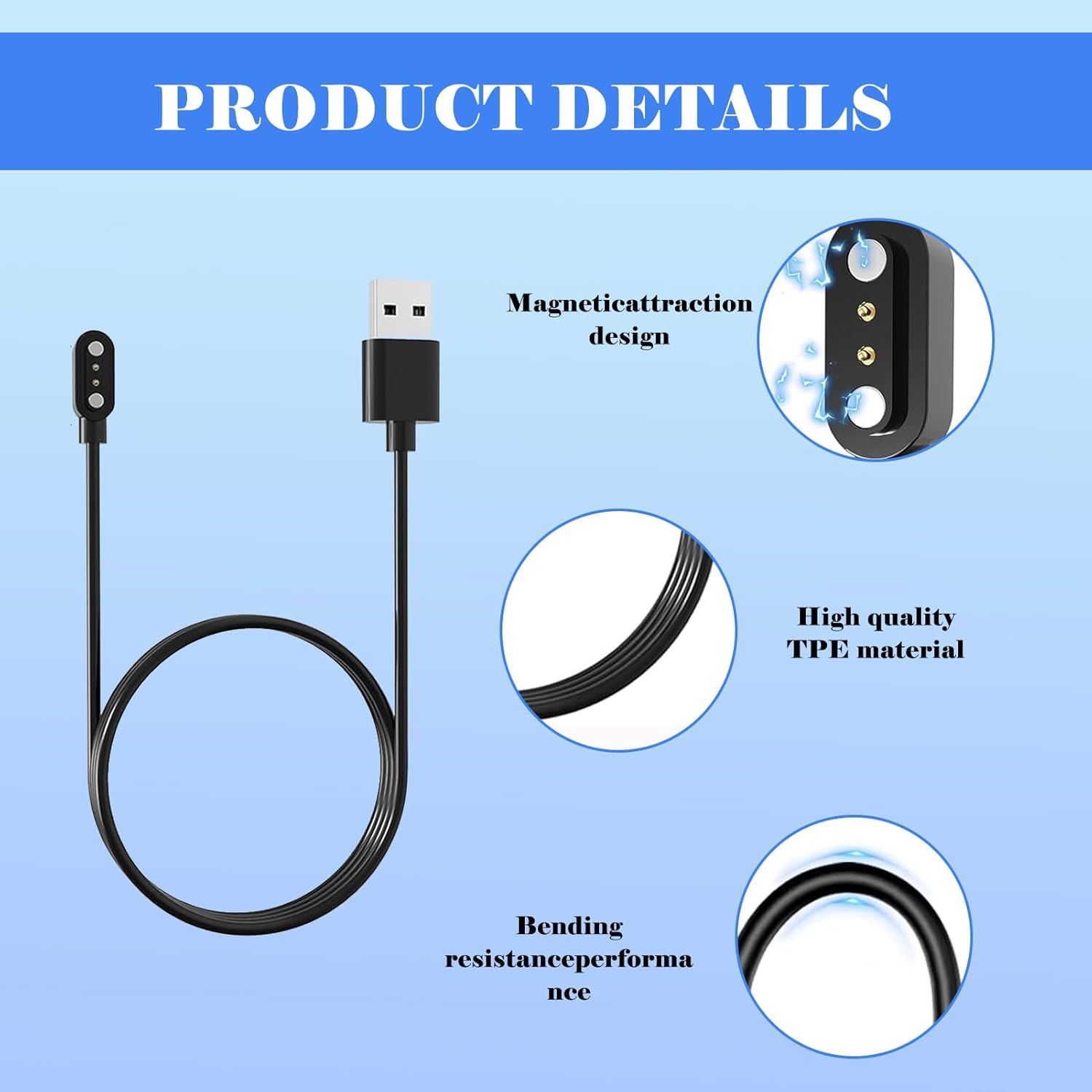 Magnetic Charger, 2 Pcs Watch Magnetic Charging Cable, Smart Watch Charging Cable Compatible with Fitpolo, Chargers Compatible with IDW13/IDW16/IDW19 Kids Fitness Tracker Watch (Black)
