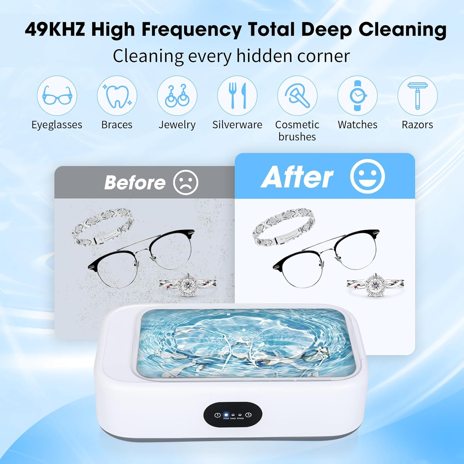 Romon Ultrasonic Cleaning Device, Glasses Cleaning Device, Ultrasonic Cleaner, Glasses, Ultrasonic Bath, Sonic Ultrasonic Cleaner with Digital Timer for Glasses, Coins image number 1