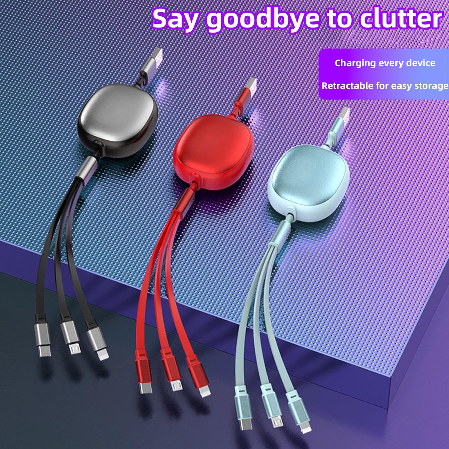 100W Retractable Multi Charging Cable, 3 in 1 Retractable Car Charger with Type C/Lightning/Micro USB Cords for Iphone 16 15 14/Galaxy/Ipad/Ps/Kindle, 4Ft 6A Fast Chargers for Multiple Devices, Black image number 3