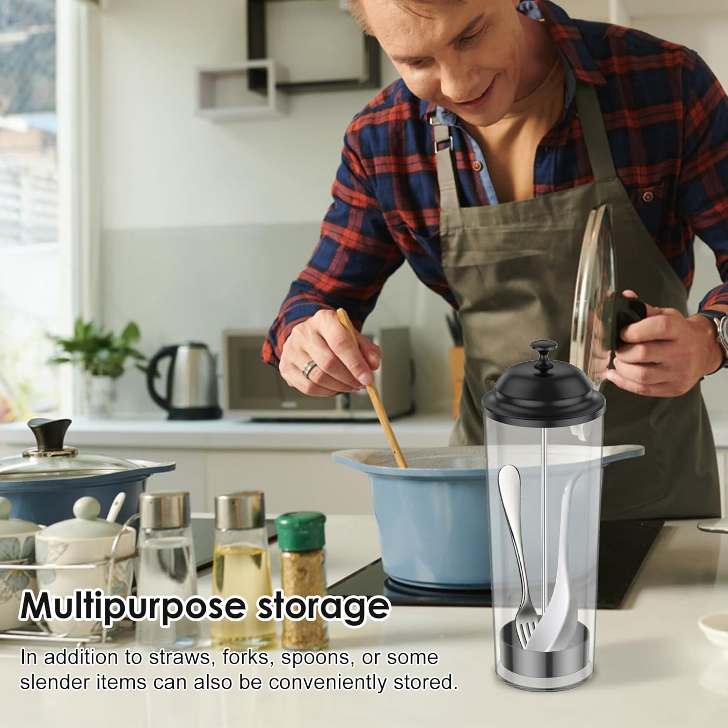 2Pcs Plastic Straw Dispenser, Versatile Straw Organizer Container Convenient Straw Dispenser Straw Holder with Lid Drinking Straw Organizer Container for Bar Home Kitchen Countertop image number 4