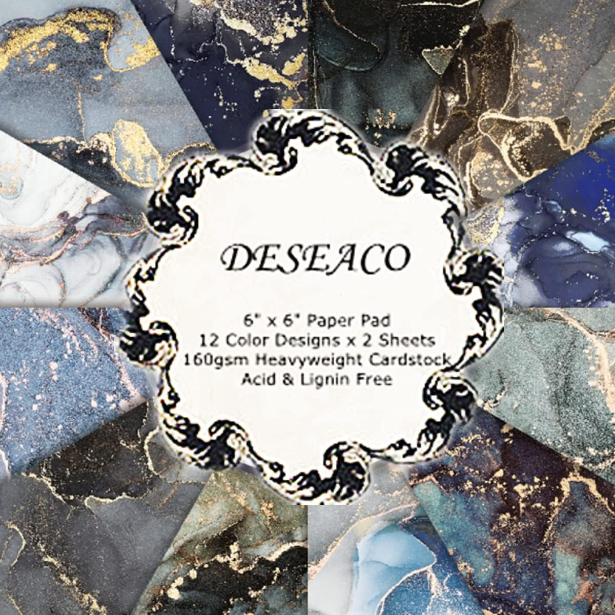 DESEACO Marbled Scrapbook Paper Pad 6X6, Watercolored Single-Sided Decopodge Paper,Colorful Cardstock Paper Scrapbooking DIY Decorative Background Cardmaking Supplies, Junk Journal Craft Paper-24Pcs