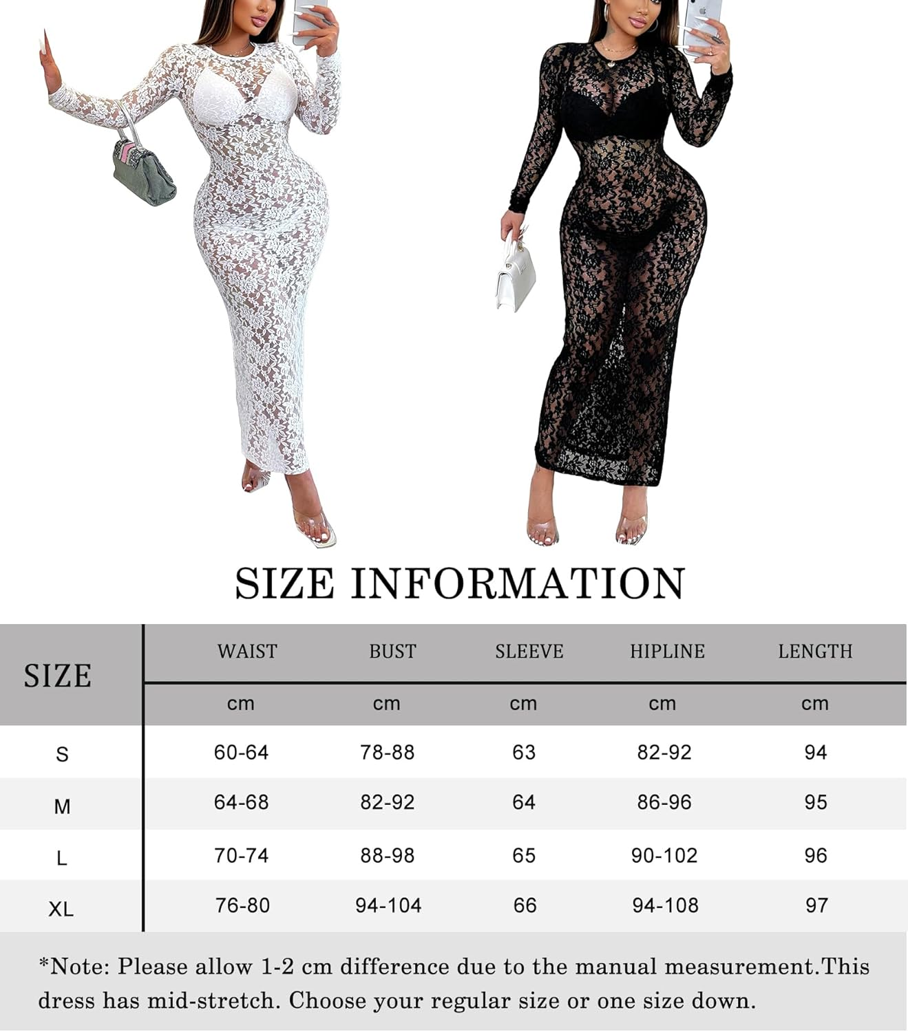Elegant Long Sleeve Lace Dress for Women - Lace Maxi Dress with Sheer Overlay, Sexy Maternity & Evening Gown image number 2