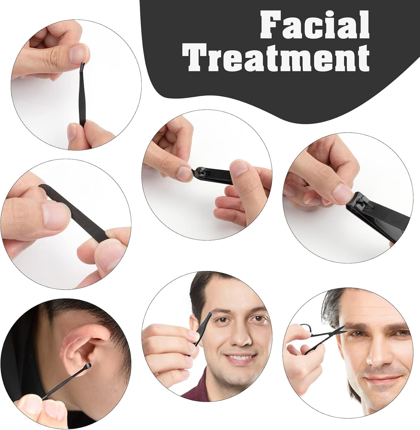 Manicure Set, 7-In-1 Christmas Black Stainless Steel Nail Clippers Manicure Set, Men'S Care Set, Nails Do, Cuticle Remover for Ingrown Toenails and Thick Nails, for Travel and Home