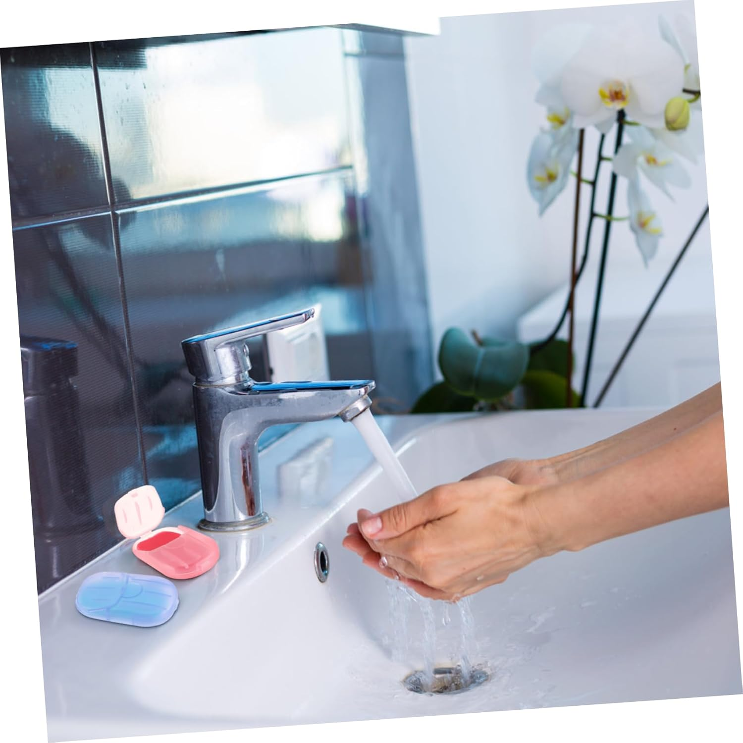 EXAOMBLE 120 Sheets Convenient Portable Travel Soap Papers for Camping Hiking Outdoor Activities Lightweight Hand Washing with Rose Lavender Milk Orange Scents image number 3