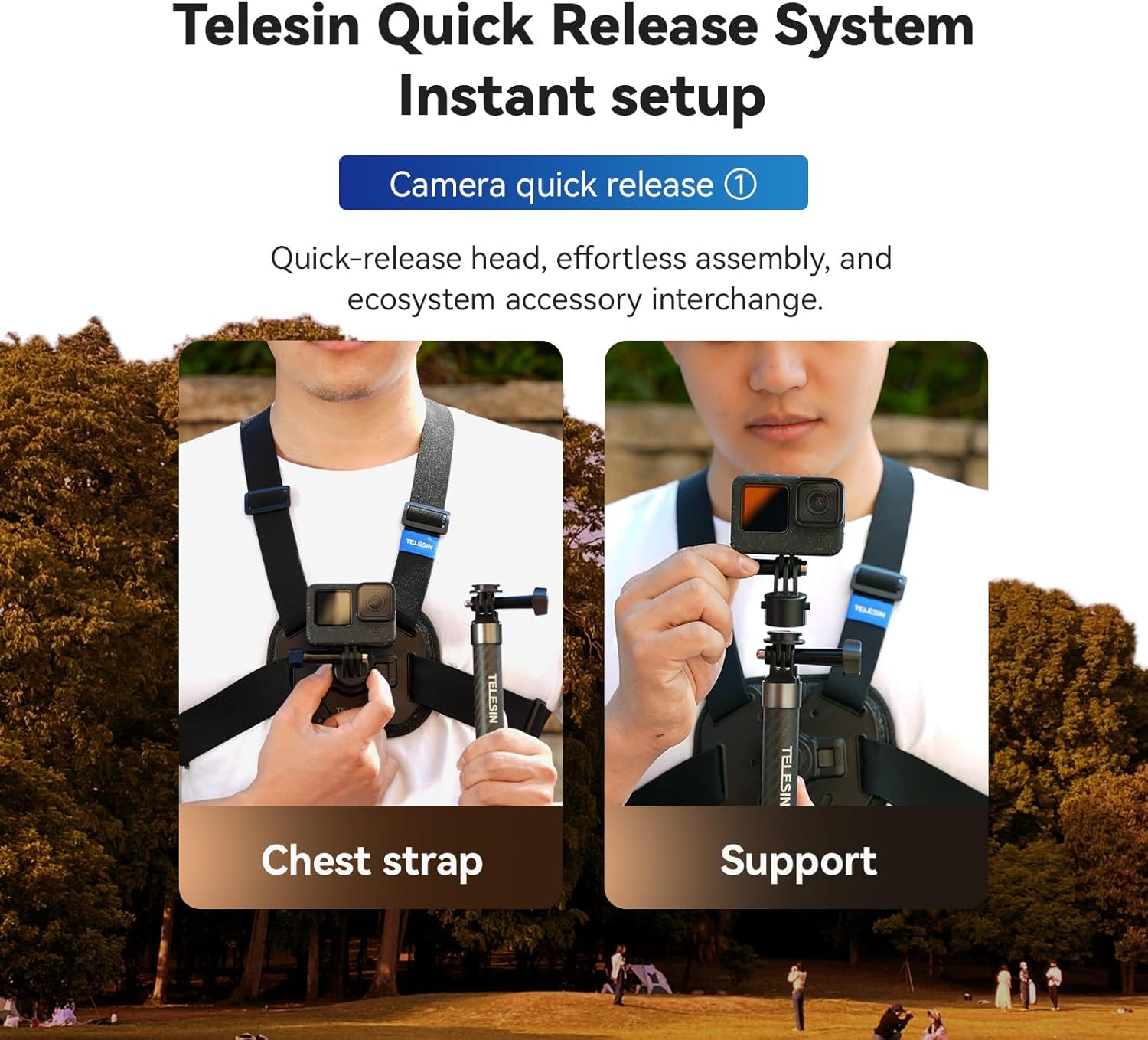 TELESIN&deg; Chest Mount Harness W Quick Release Adapter Chest Strap POV Photography Accessory with for Gopro Chest Mount Max Hero 13,12,11,10,9,8,7 Insta360 One R X4 X3, DJI Action 4 Osmo Pocket 3 AKASO image number 3