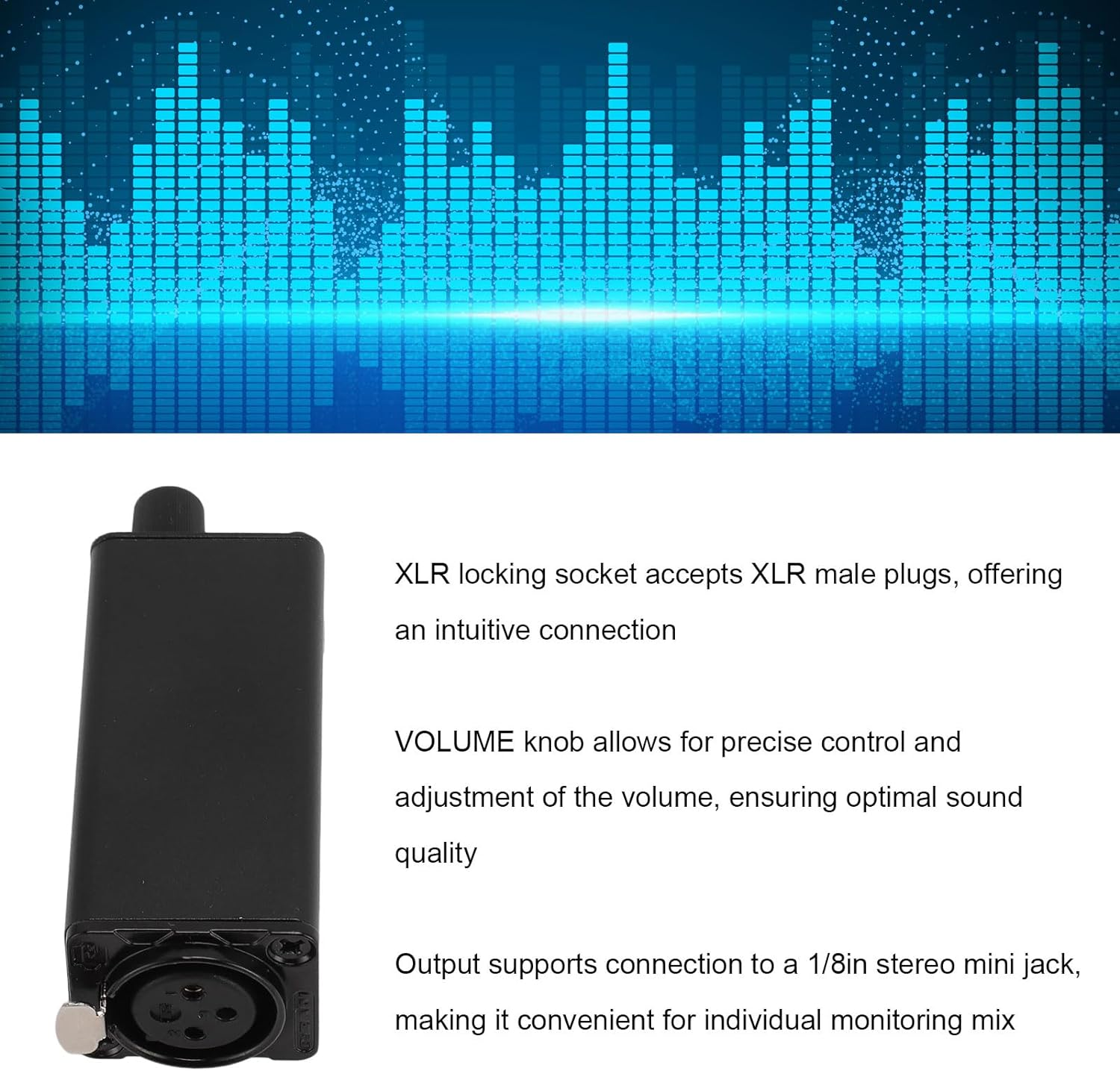 Monitor Amplifier, Headphone Amplifier Earphone Amp, Volume Control XLR Input 3.5Mm Stereo Jack with Waist Clip for Drummer Keyboardist