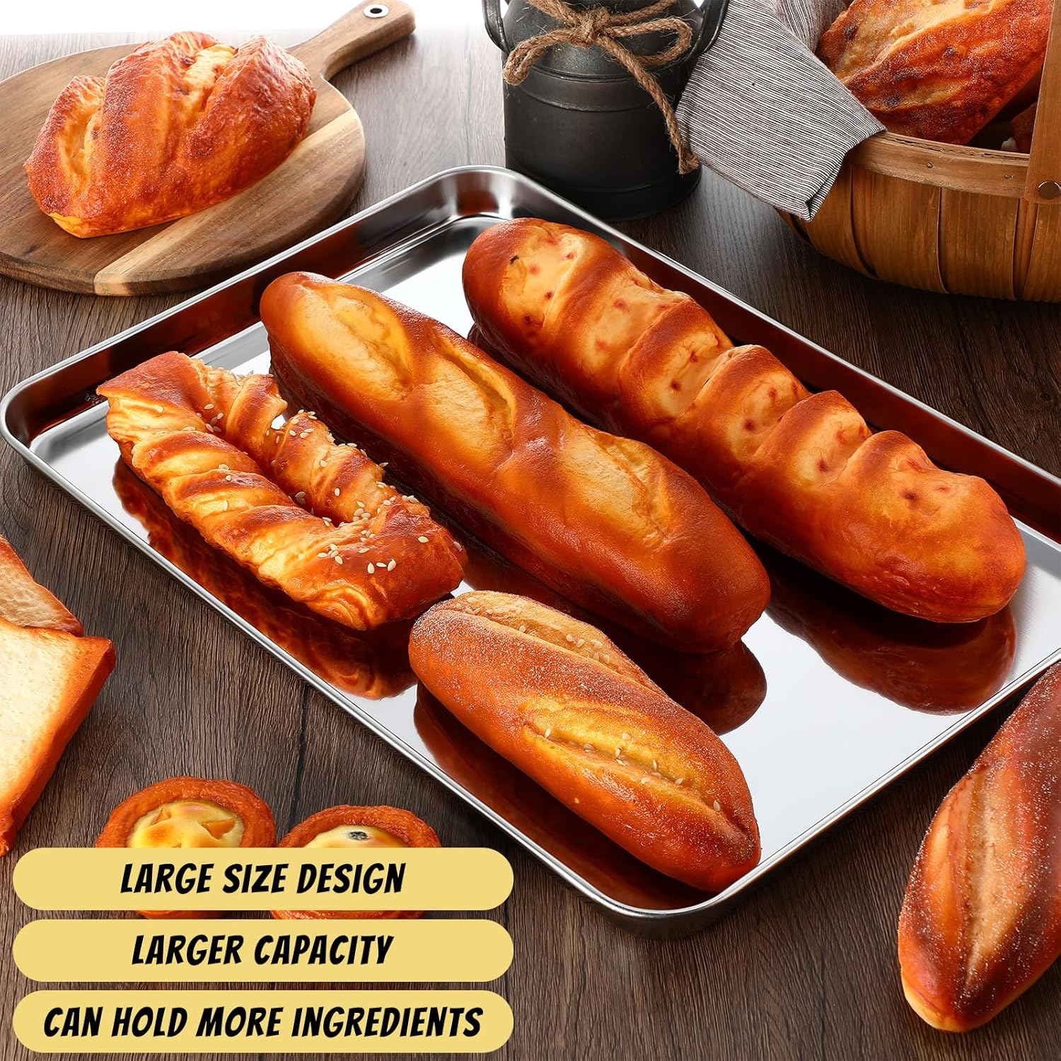 Mimorou 6 Pcs Baking Sheet Set Stainless Steel Cookie Sheet Cookie Baking Pan Bakeware Oven Tray Dishwasher Safe Commercial Grade Pans(20X14X1.2 Inch)