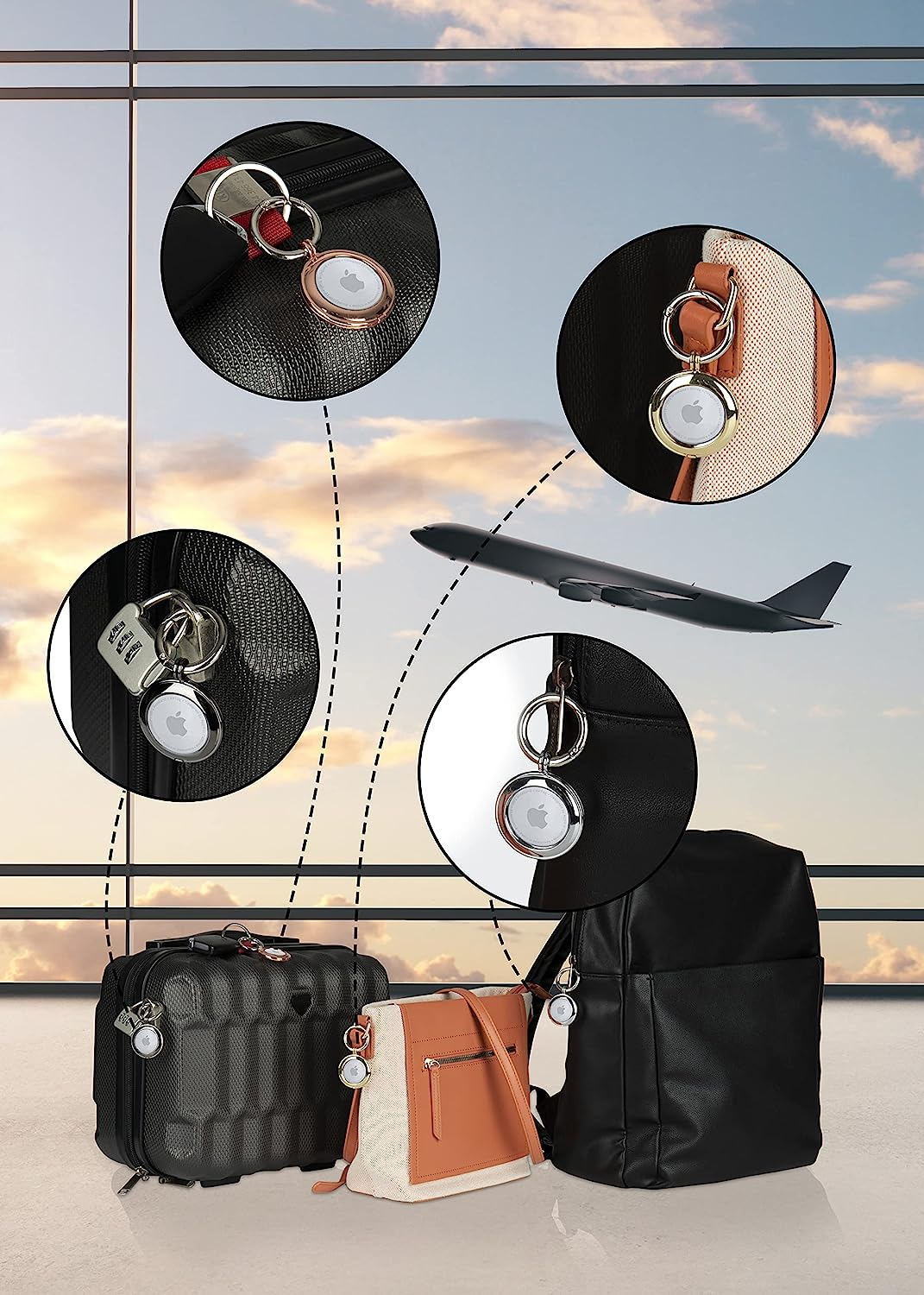 RECKNEY Metal Airtag Keychain Case- Airtag Keyring Compatible with Apple Airtag - Air Tag Bumper - Apple Airtag Holder for Keys, Wallets, Bags, Kids, Backpacks, Dogs and Cat Collar Pets, Black, Airtag - Black image number 3