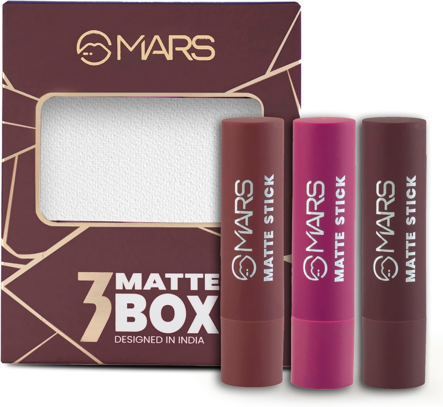 MARS Matte Box Set of 3 Lipsticks for Women | Long-Lasting | Smooth Finish | Moisturising | One Swipe Pigmentation | (3X3.2 Gm) (06-All Rounder) image number 3