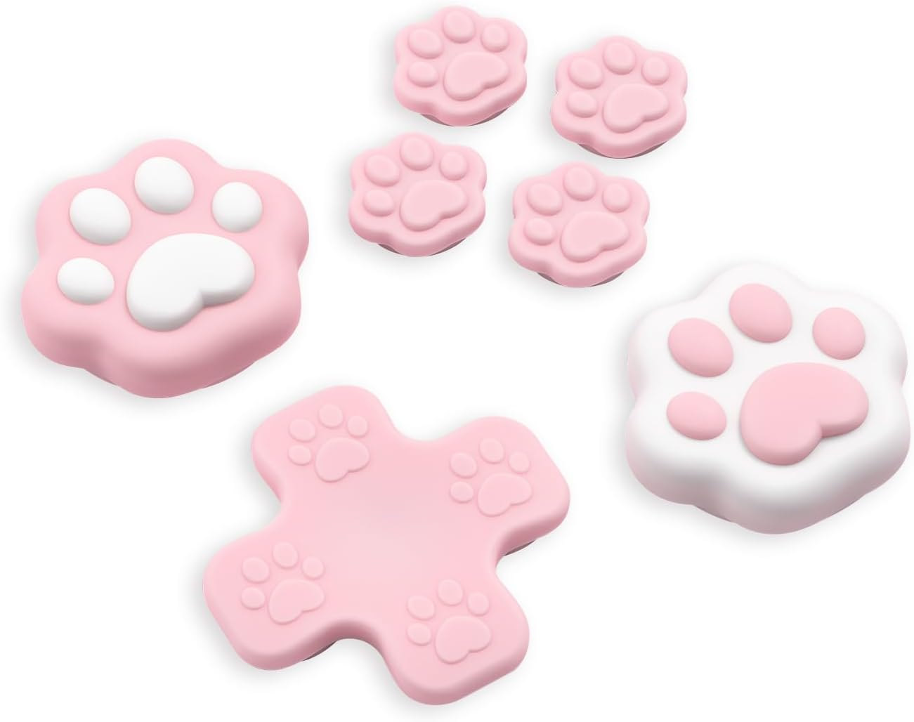 Geekshare Silicone Cross D-Pad Button Caps Set Joystick Cover, Cat Paw ABXY Key Button Thumb Grips Compatible with Switch 2 Game Console - Pink