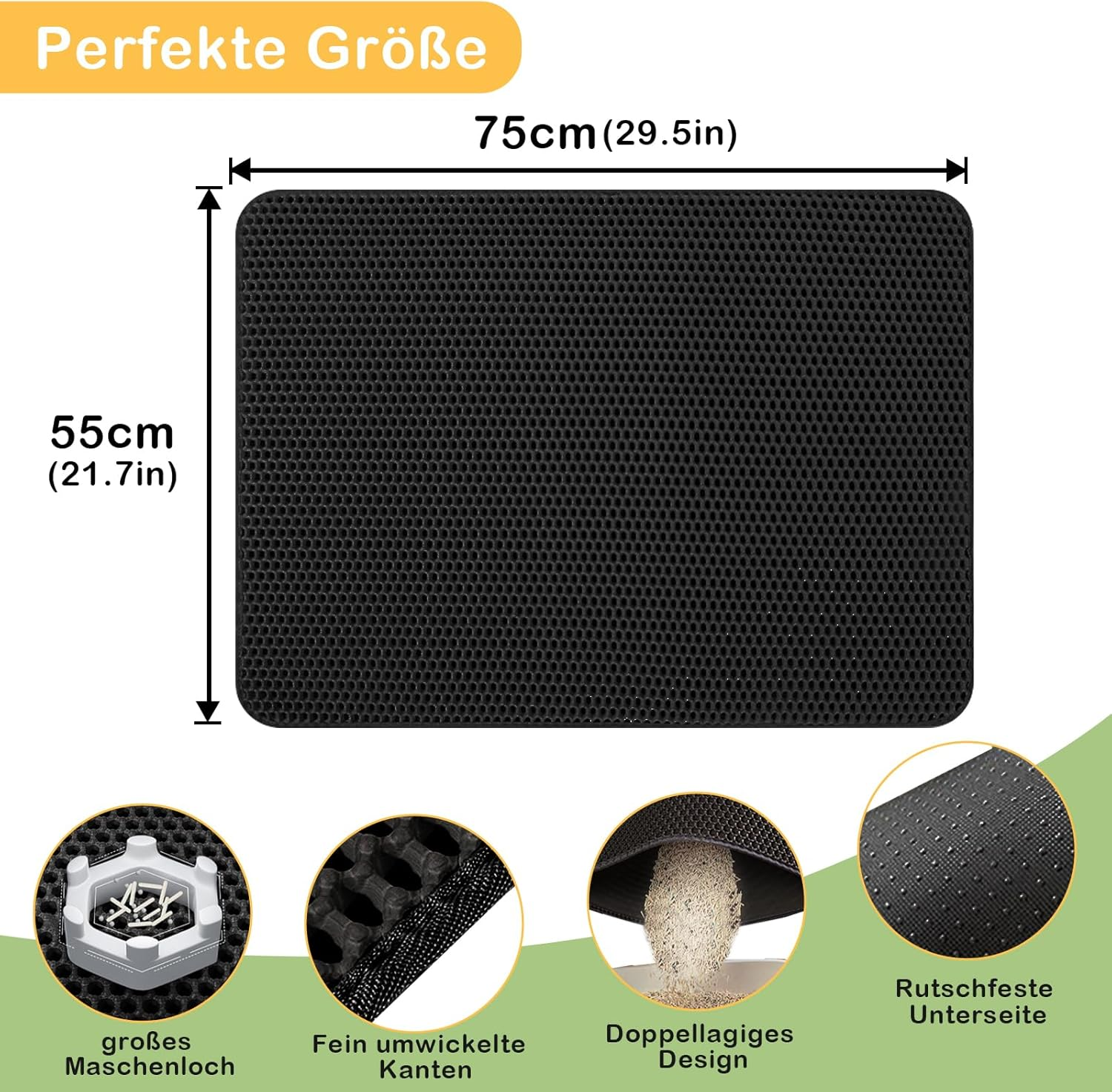 Phantasy Cat Litter Tray Mat 55 X 75 Cm, Black Cat Litter Mat, Honeycomb Design Mat, Waterproof Double Layer Design, Honeycomb Mat, Cat Litter Tray Mat image number 3