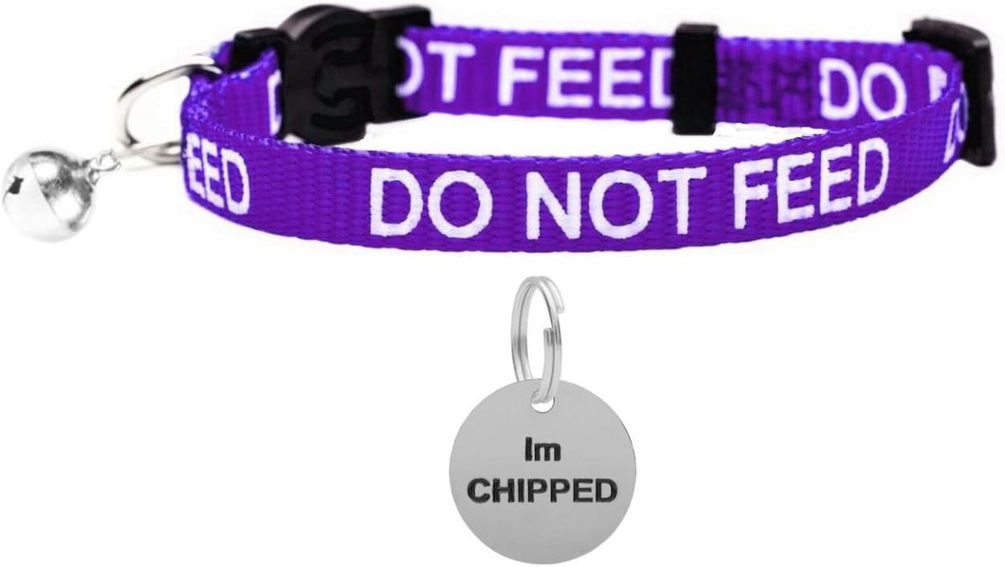 LARRYROO Cat Collar with DO NOT FEED Print - Soft Nylon & Safety Release Buckle - with Personalised Engraved round Silver ID Tag with IM CHIPPED Print (Red) - Green image number 5