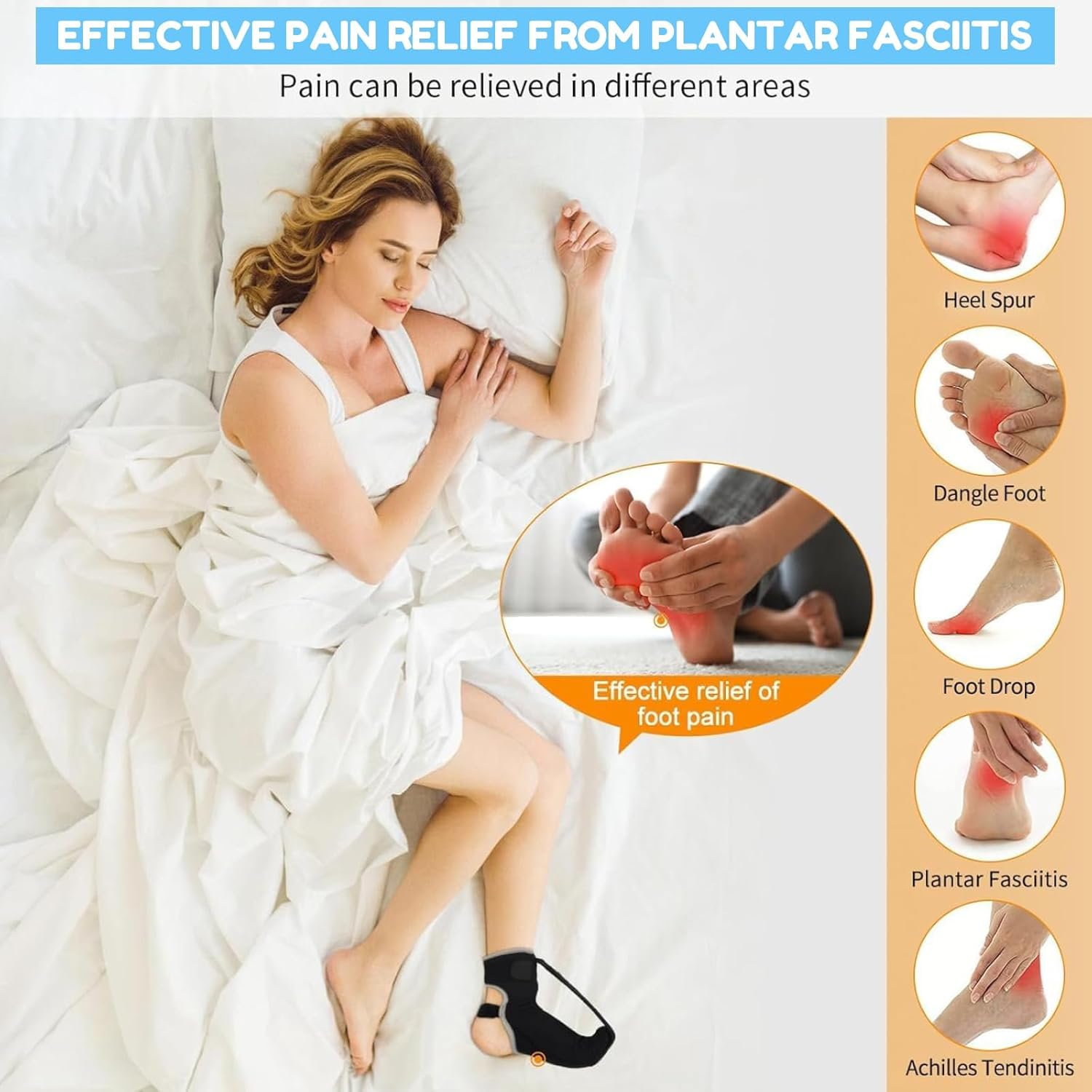 Adjustable Plantar Fasciitis Night Splint - Breathable Foot Brace with Arch Support for Heel Pain Relief, Men/Women (Black) image number 2