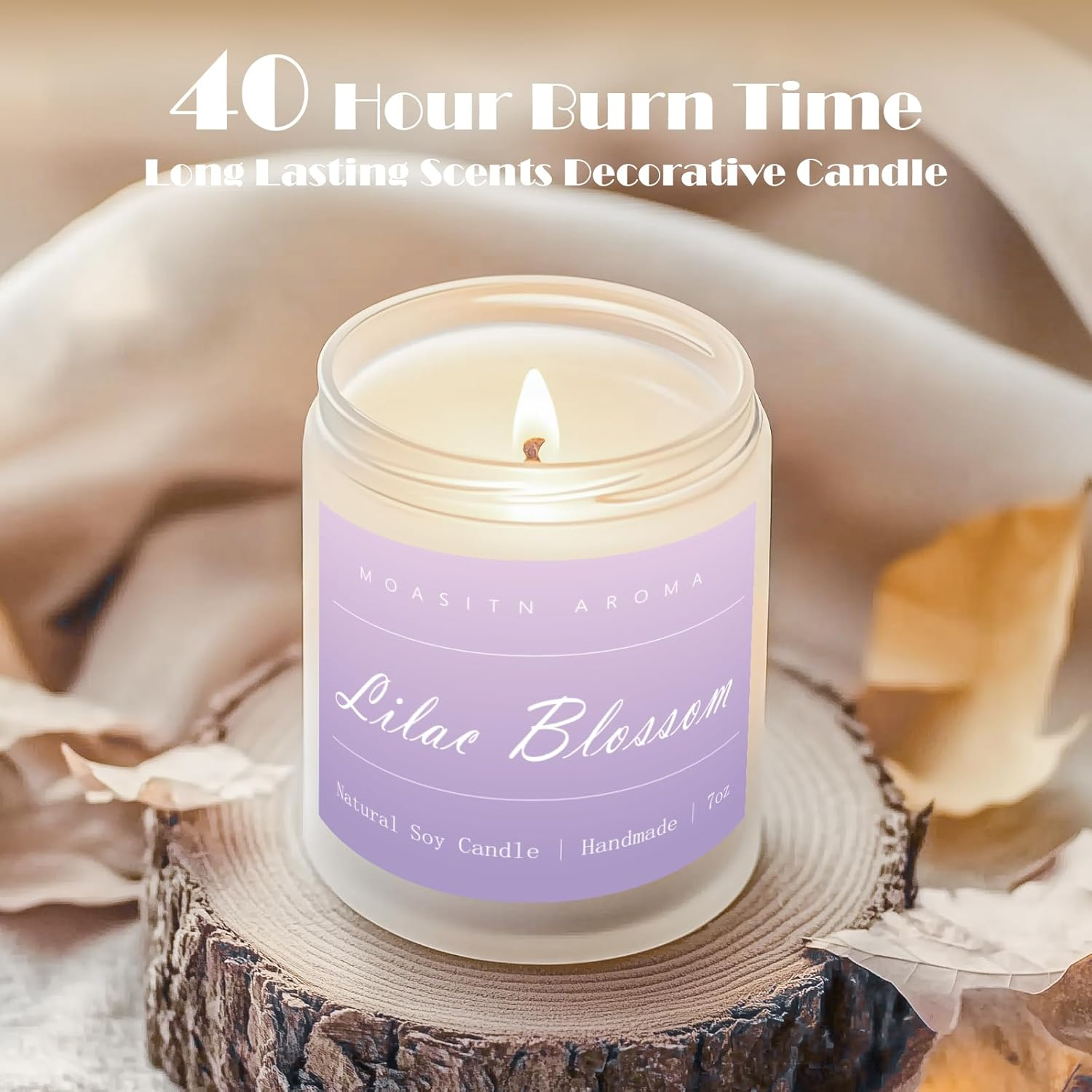MOASITN Lilac Blossom Spring Soy Candle| Lavender,Lilac,Lemon Scented Candle for Home| Long Burning Aromatherapy Candle| Jar Candel for Women,Men for Birthday,Relaxing,Housewarming| 7Oz image number 1