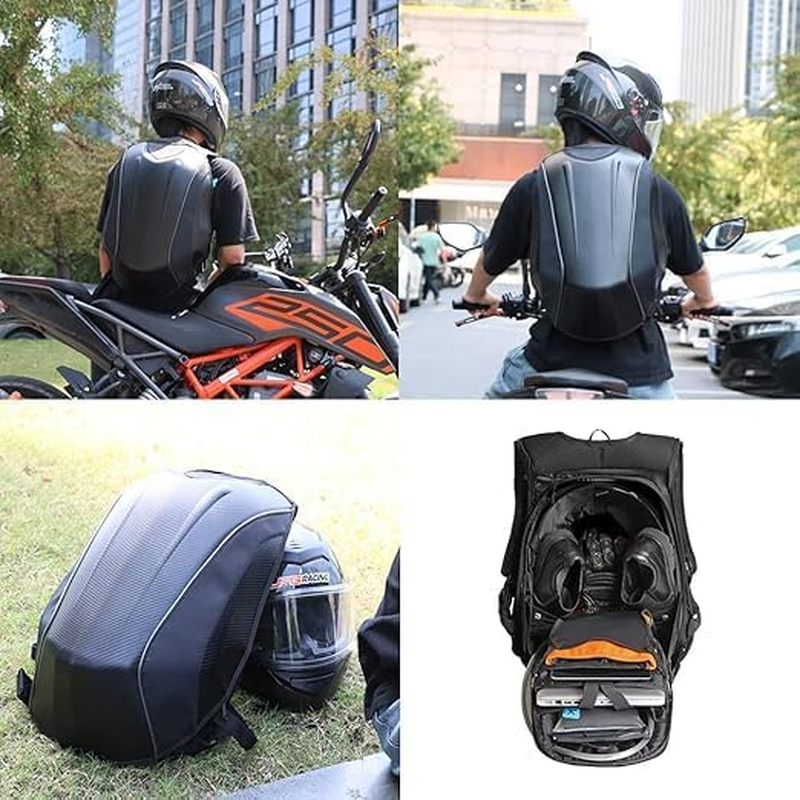 Motorcycle Backpack Waterproof Hard Shell Backpack - Carbon Fiber Motorbike Helmet Backpack Waterproof Large Capacity - Riding Laptop Bag for Travelling Camping Cycling Storage Bag image number 2