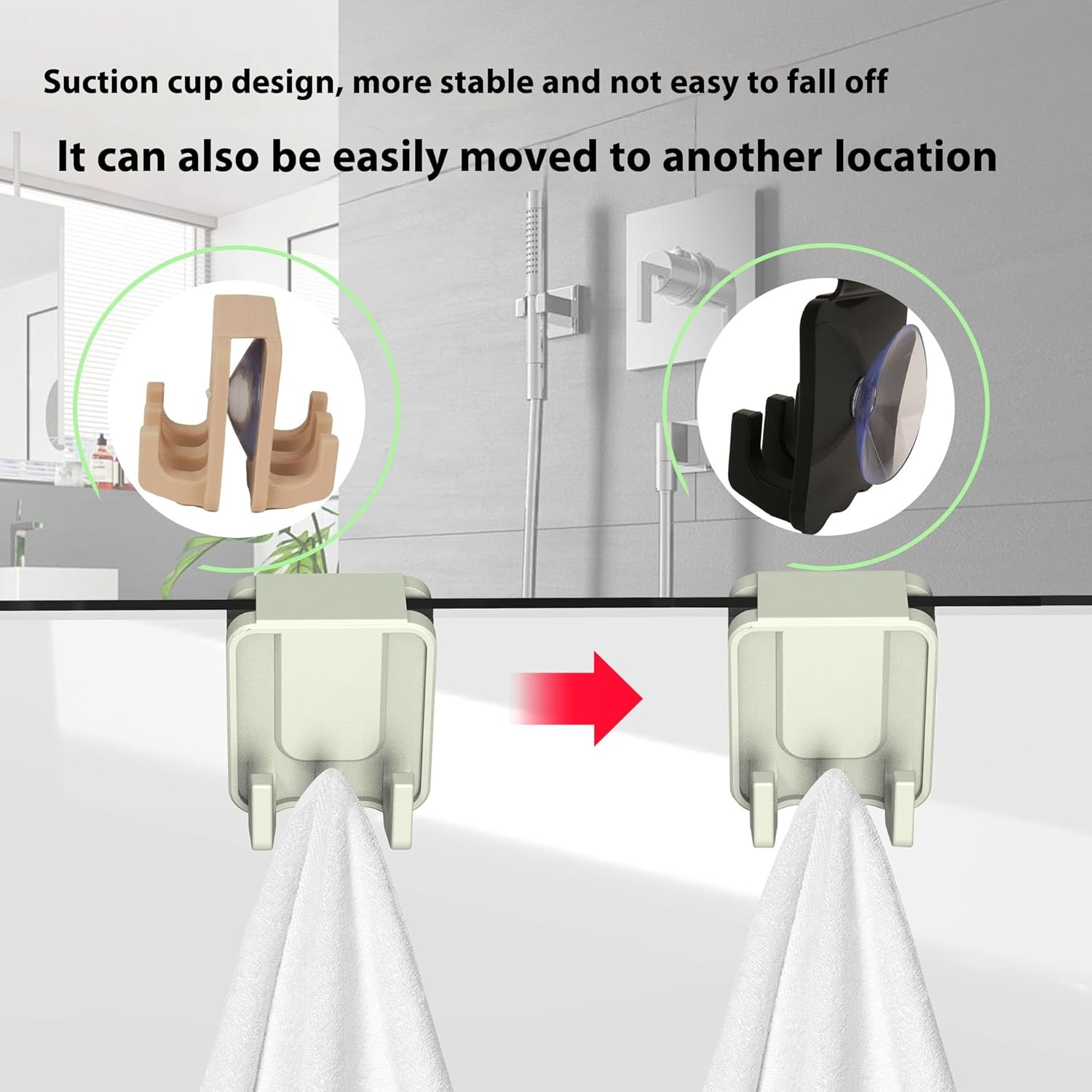 3 Pcs Shower Suction Hooks,Silicone Double Sided Hooks,No-Drill Bath Robe Hook Holder for Shower Bathroom Hanging Towels,Mirrors,Robe,Window Hooks,Removable and Reusable image number 3