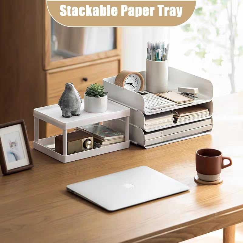 Desk Organiser and Storage, 4-Tier Paper Letter Tray Organiser, Stackable White Desktop Organiser, Storage Compartments, Stackable Order for Documents, Paper, Book Magazine, Office Supplies （4 Pack） image number 3