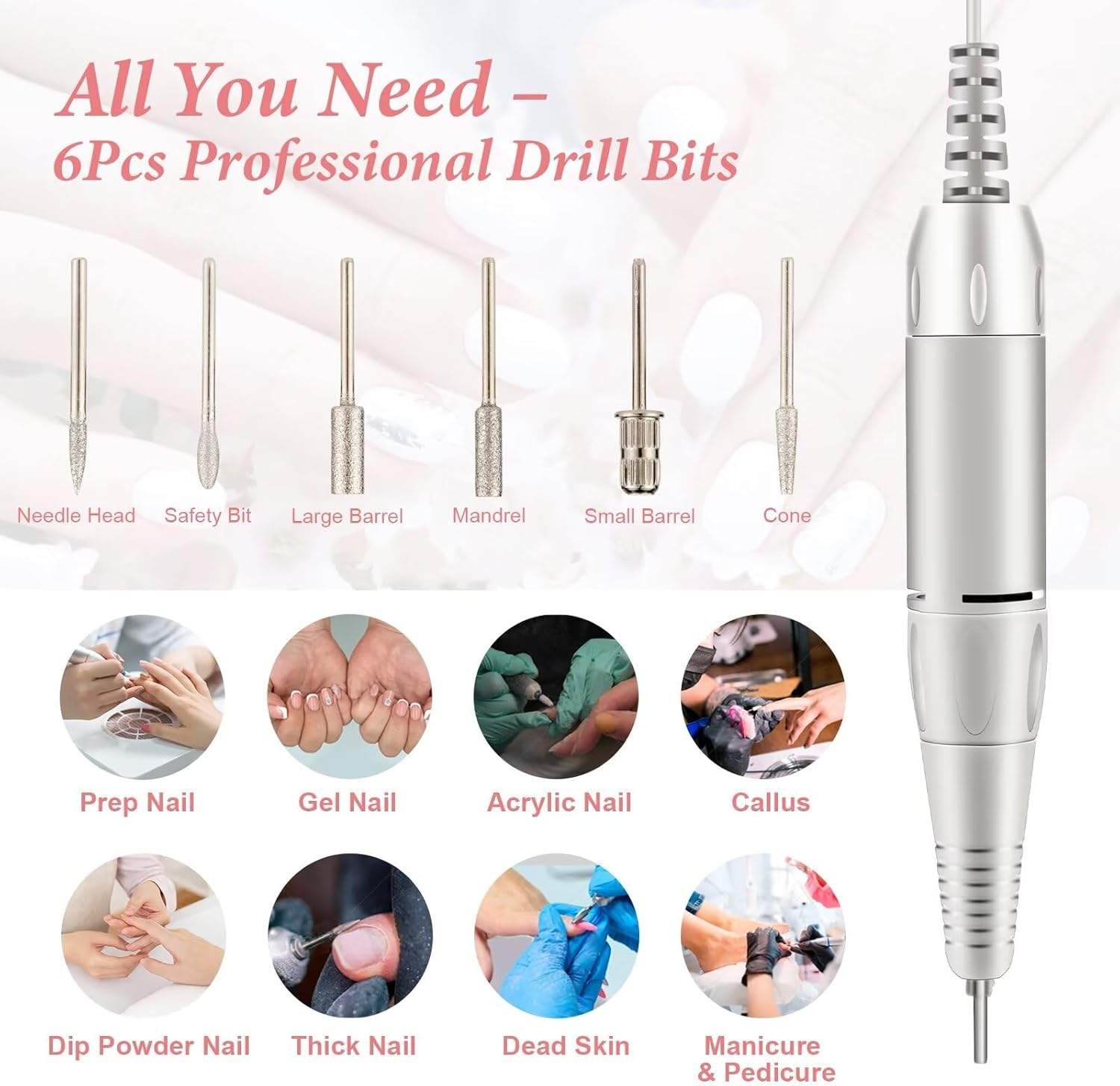 Electric Nail Drill, DELIFO Portable Nail Drill Professional Pedicurerechargeable 35000 RPM Nail File Machine Acrylic Nails Polishing Tools with Bits LED Display for Home Salon Manicure image number 1