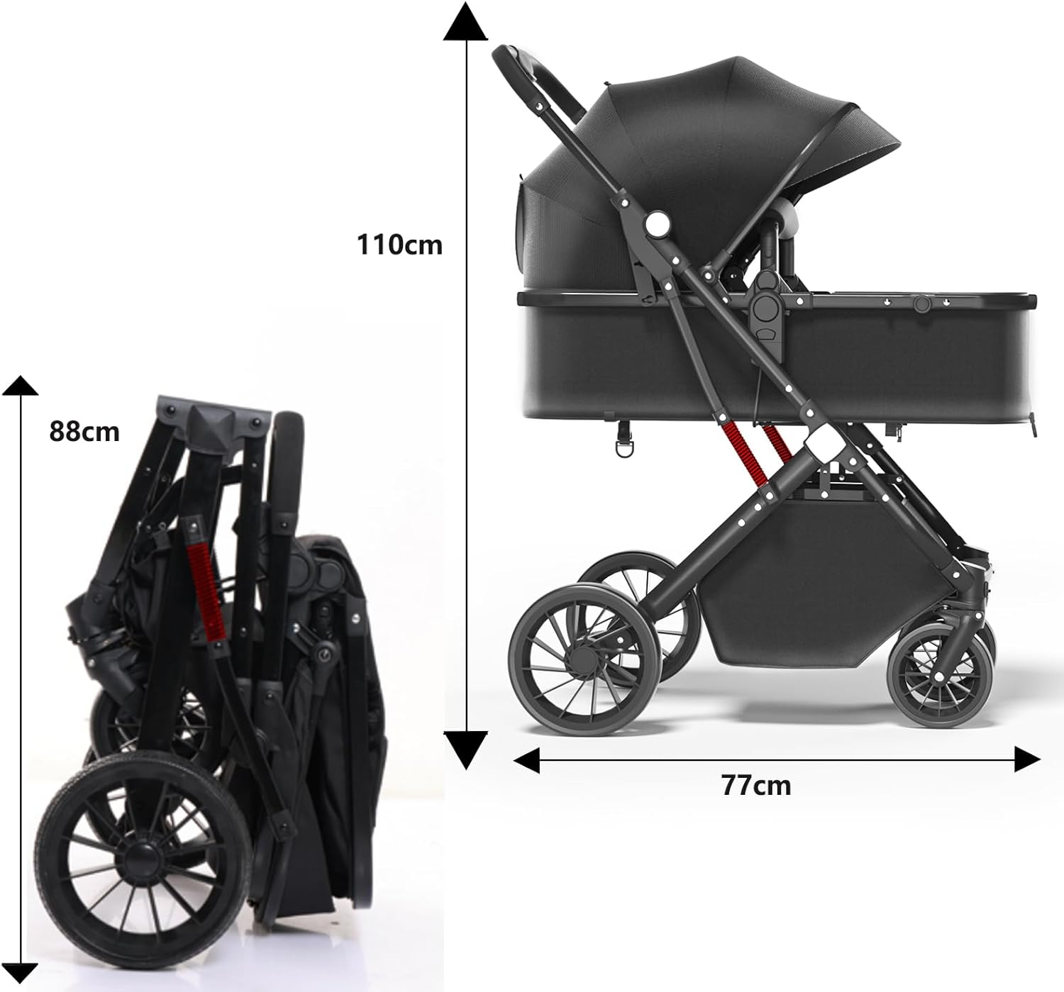 Lightweight Baby Stroller, Compact Toddler Travel Baby Pram for Airplane, Easy One-Hand Fold Newborn Pram, Adjustable Backrest & Canopy, Storage Basket, Self-Standing Gravity Fold image number 3