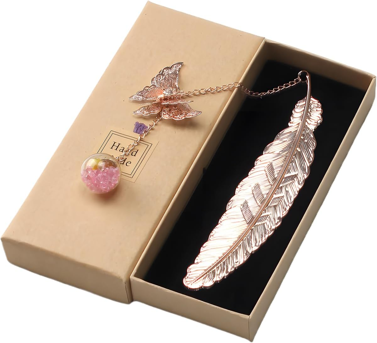 COZY CORE Metal Feather Butterfly Bookmark,3D Butterfly Pendant Bookmarks, Vintage Metal Feather Bookmark