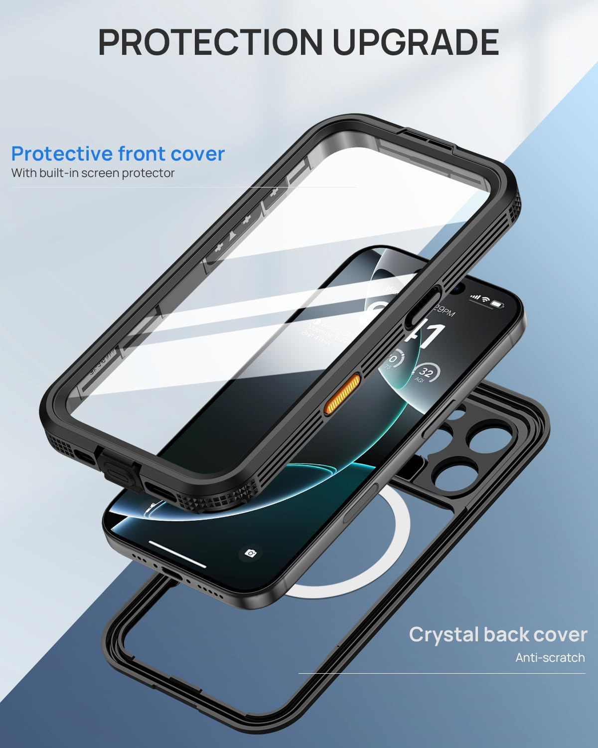 Lanhiem for Iphone 16 Pro Max Case Magnetic, IP68 Waterproof Dustproof Case, [Compatible with Magsafe] [Built-In Screen Protector] Full Body Heavy Duty Rugged Phone Cover 6.9 Inch, Black/Clear
