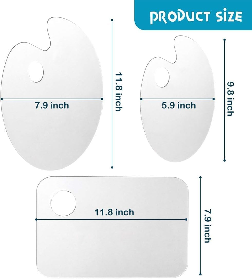 Clean Paint Palette with Thumb Hole, 3 Pack Non-Stick Paint Palette Tray for Adults Kids, Transparent Easy Clean Oil Paint Mixing Tray for Oil Watercolor Craft DIY Art Painting image number 2