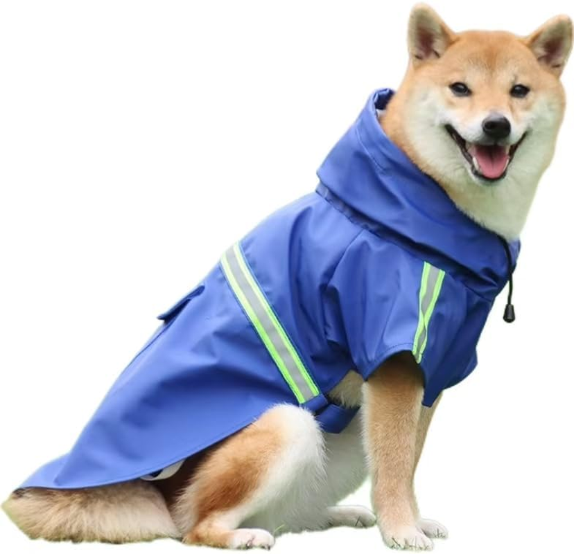 Waterproof Hooded Dog Raincoat - Adjustable Reflective Pet Jacket, Lightweight Dog Slicker Poncho for Small to X- Large Dogs and Puppies (Blue, M) image number 5
