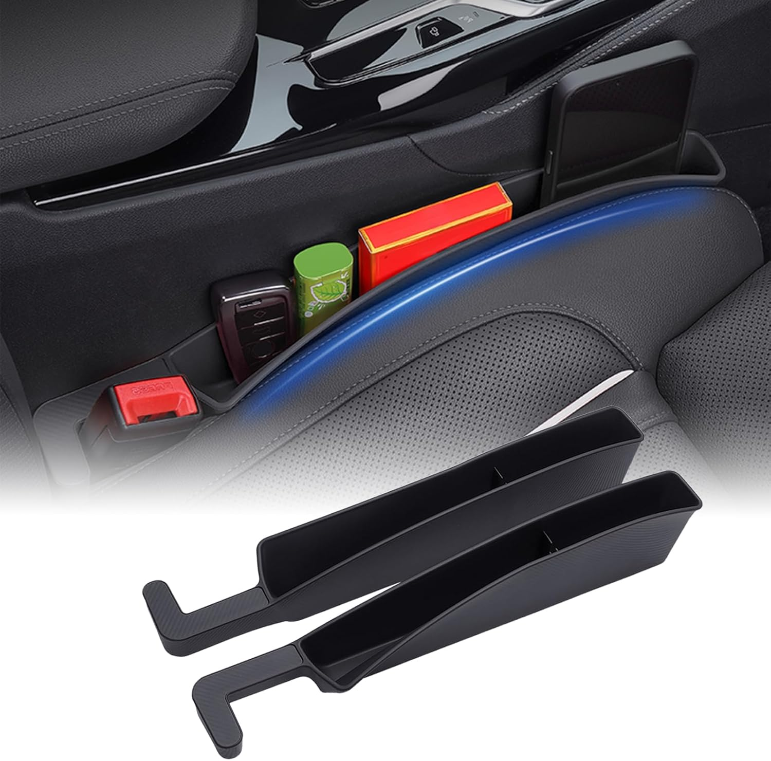 2PCS Car Seat Gap Filler Multifunctional Seat Gap Filler Organizer Box Soft Foam Seat Gap Filler Universal Fit for Car SUV Truck Black