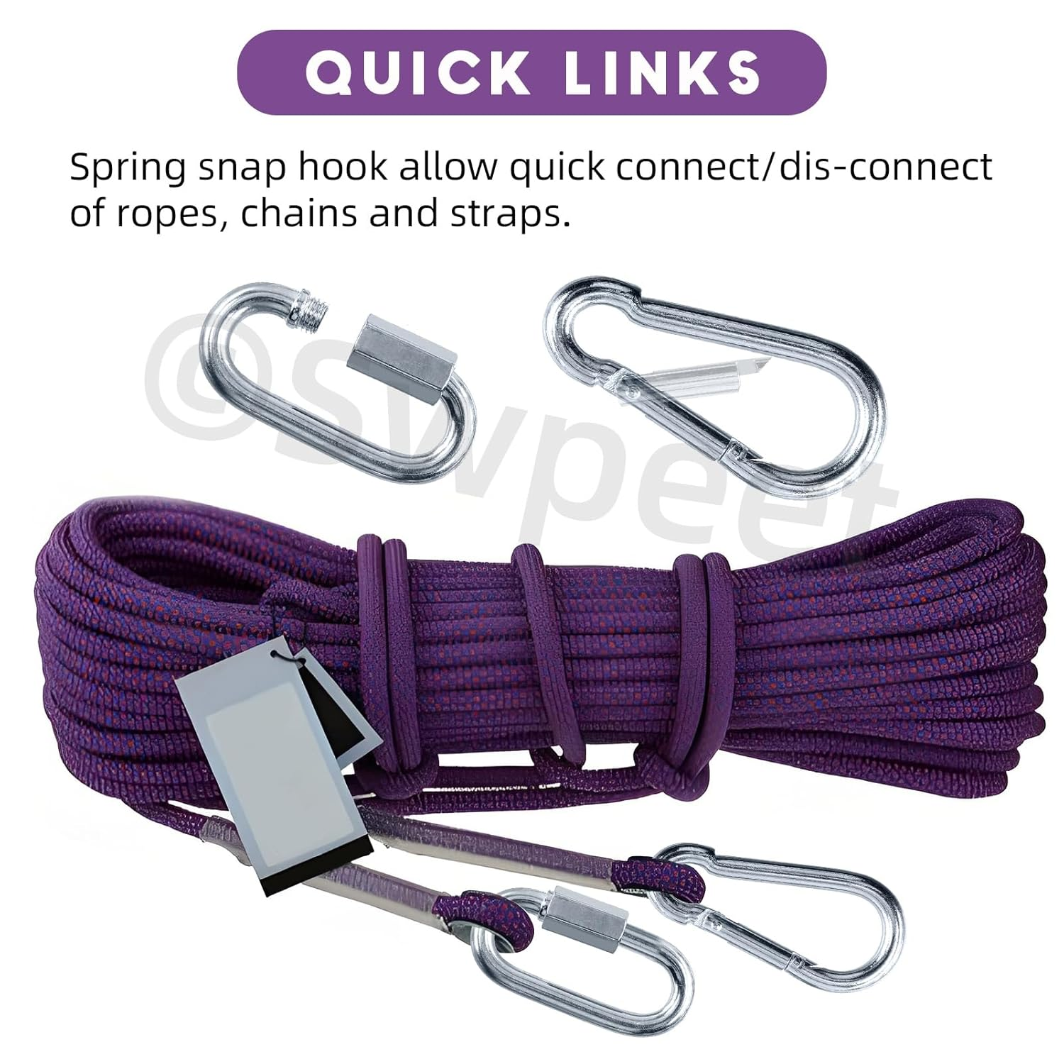 Swpeet 30Pcs M3.5 M4 M5 M6 M7 M8 Galvanized Safety Chain Quick Link and Galvanized Spring Snap Hook Assortment Kit, Heavy Duty Chain Connector Chain Coupler D Shape Locking