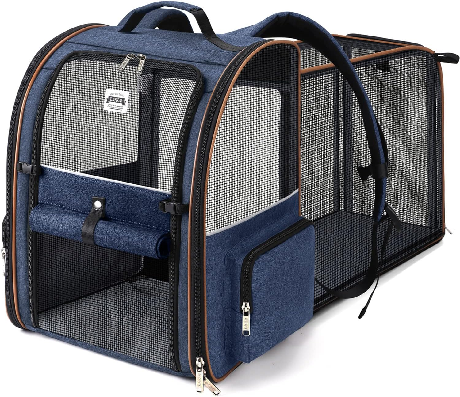 Lekespring Extra Large Cat Backpack Carrier Expandable Pet Carrier Backpack for Small Dogs Medium Cats Fit up to 12 Kg for Travel, Hiking, Blue Striped