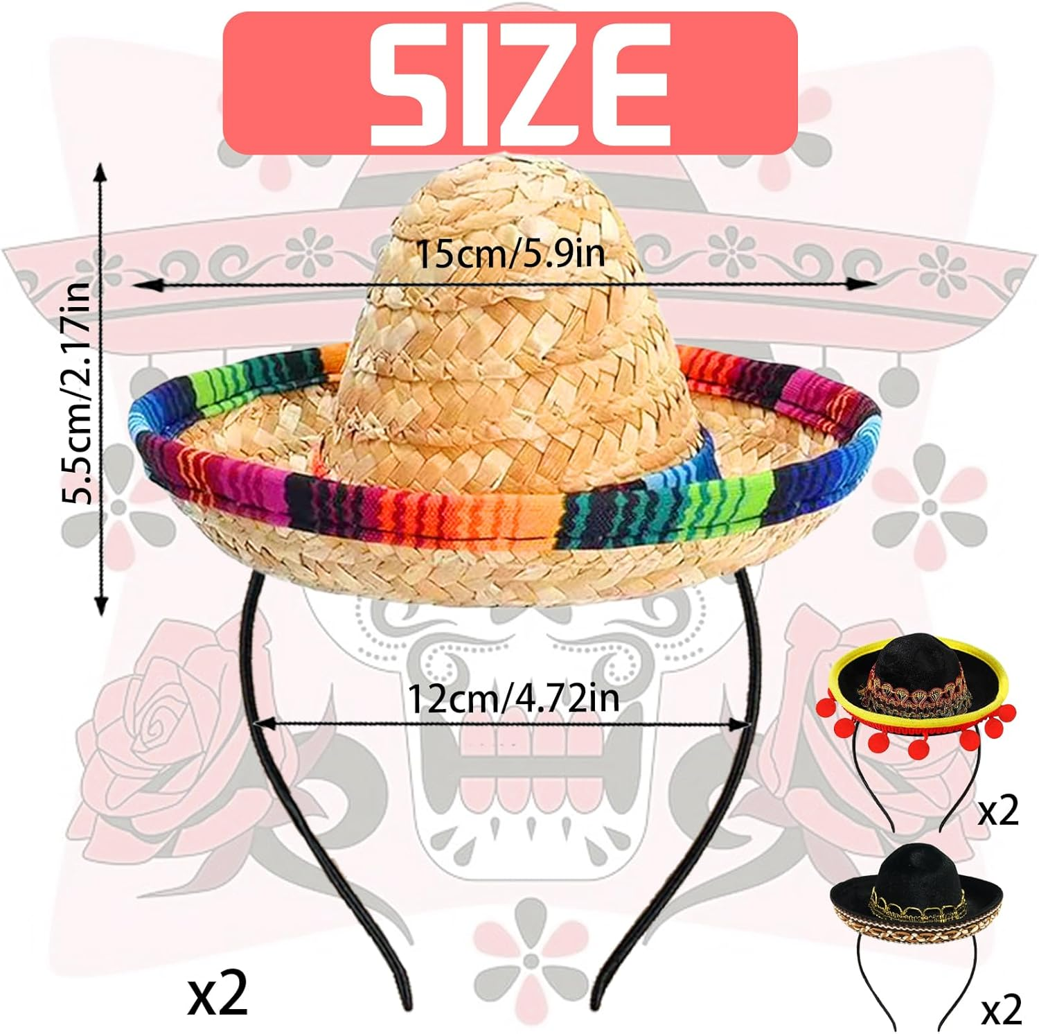 CWENDANER Set of 6 Sombrero Straw with Ball Fringes for Decoration, Sombrero Dog Hat, Mexican Party Costume Decoration Clothes for Pet Dogs, Birthday