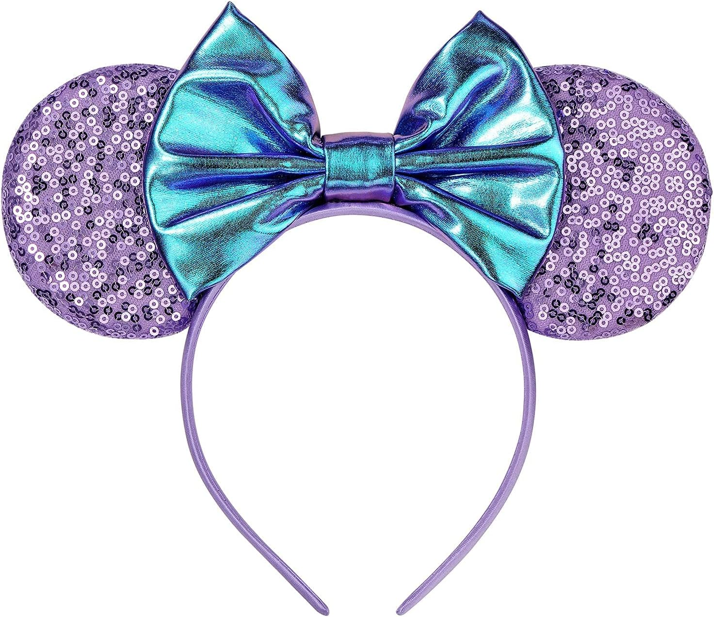 Mouse Ears Bow Headbands (Metalic Purple, Medium) image number 3