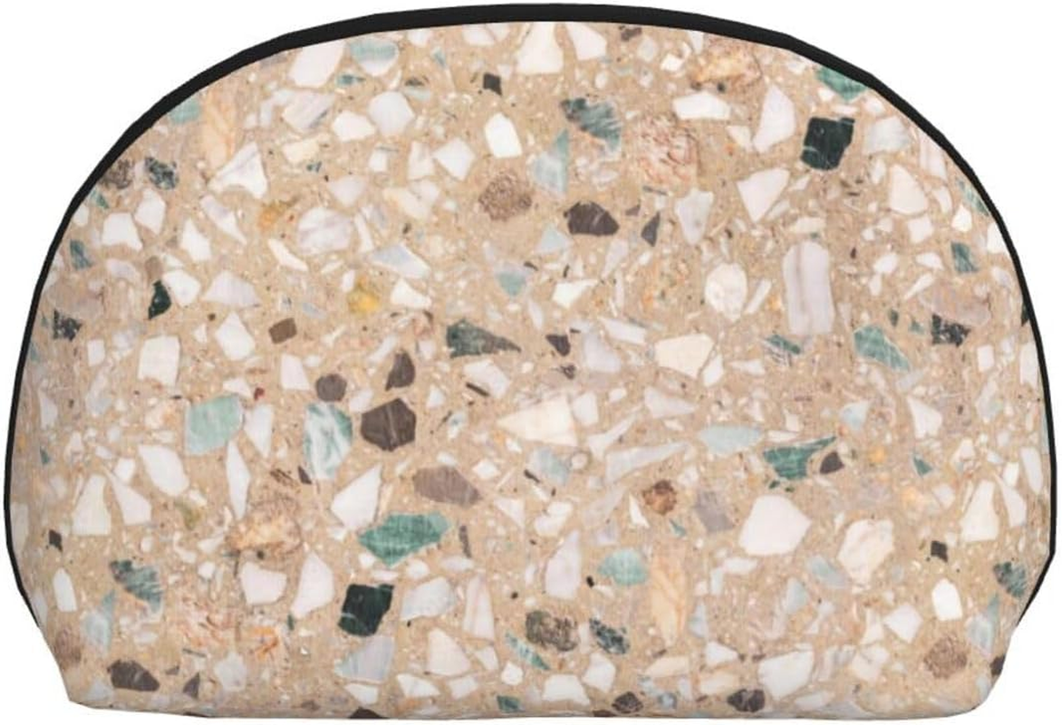 Cozimangoe Coin Pouch Makeup Bags Set, 2 Piece Shell Shape Cosmetic Bag with Pockets for Daily Travel Handbag Lipstick Keys Toiletry, Personalized Terrazzo Natural Stone image number 2