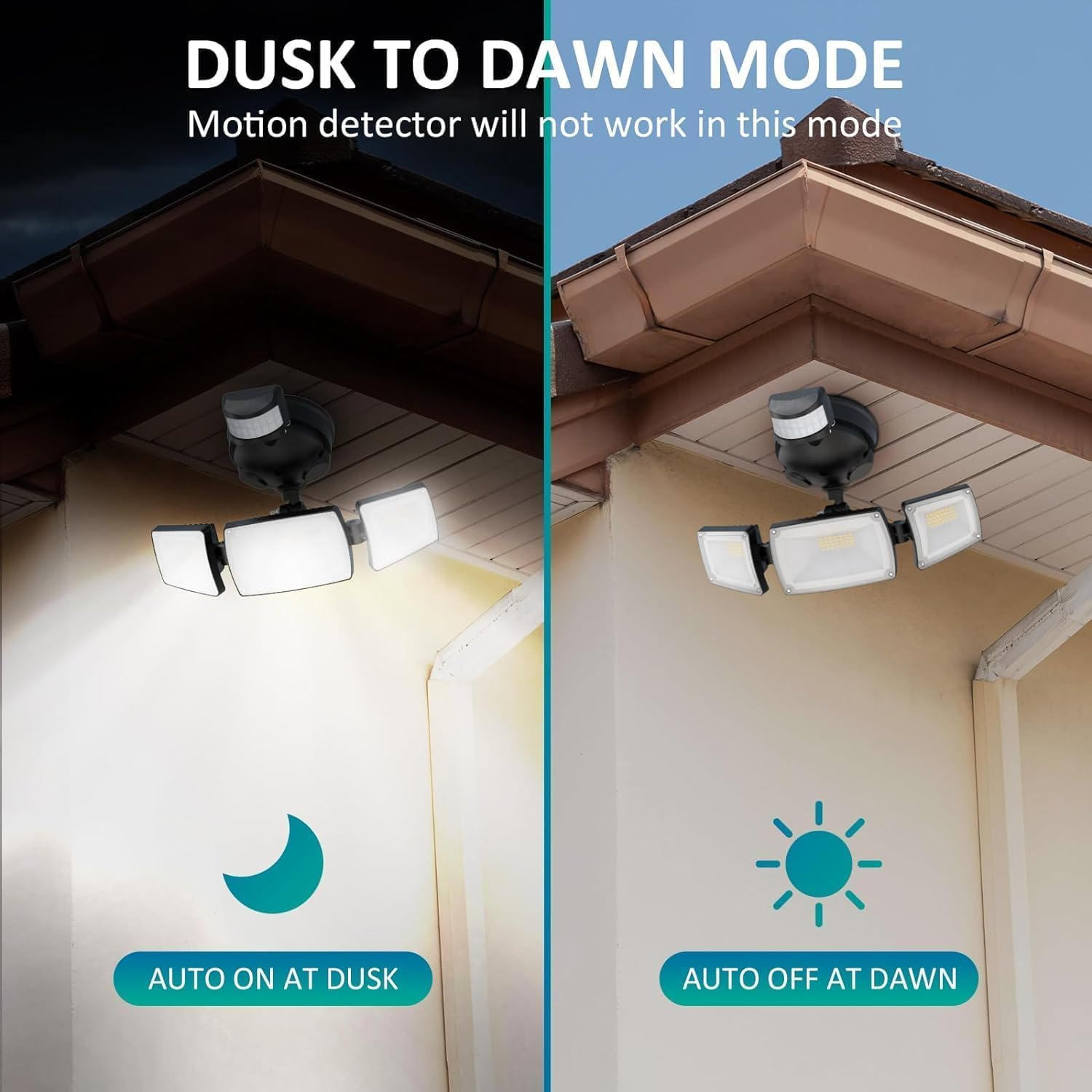 TONGLIN Security Light Outdoor, 4200LM 75LED Wiring Motion Sensor Lights, 42W 3-Head Angel Adjustable Flood Light with Remote Control, IP66 Waterproof Garden Light for Porch Patio Driveway Pathway image number 4