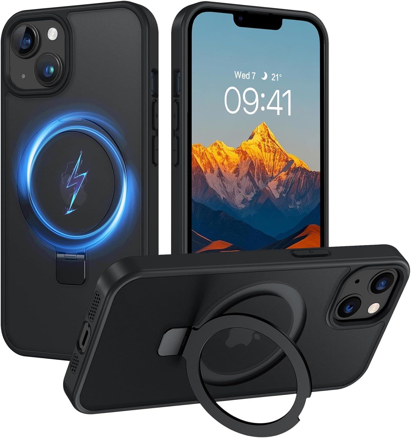 Telaso Case for Iphone 13/14, Magnetic Translucent with Built-In Stash Stand Cover Compatible with Magsafe Shockproof Protective Phone Case with Hard Back TPU Cover for Iphone 13/14, Black image number 5