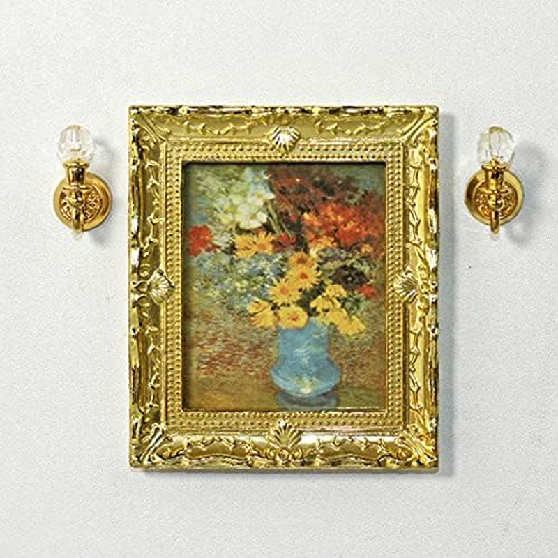 Acxico 3Pcs 1:12 Mini Miniature Gold Frame Art Wall Picture Oil Painting Home Decor image number 3