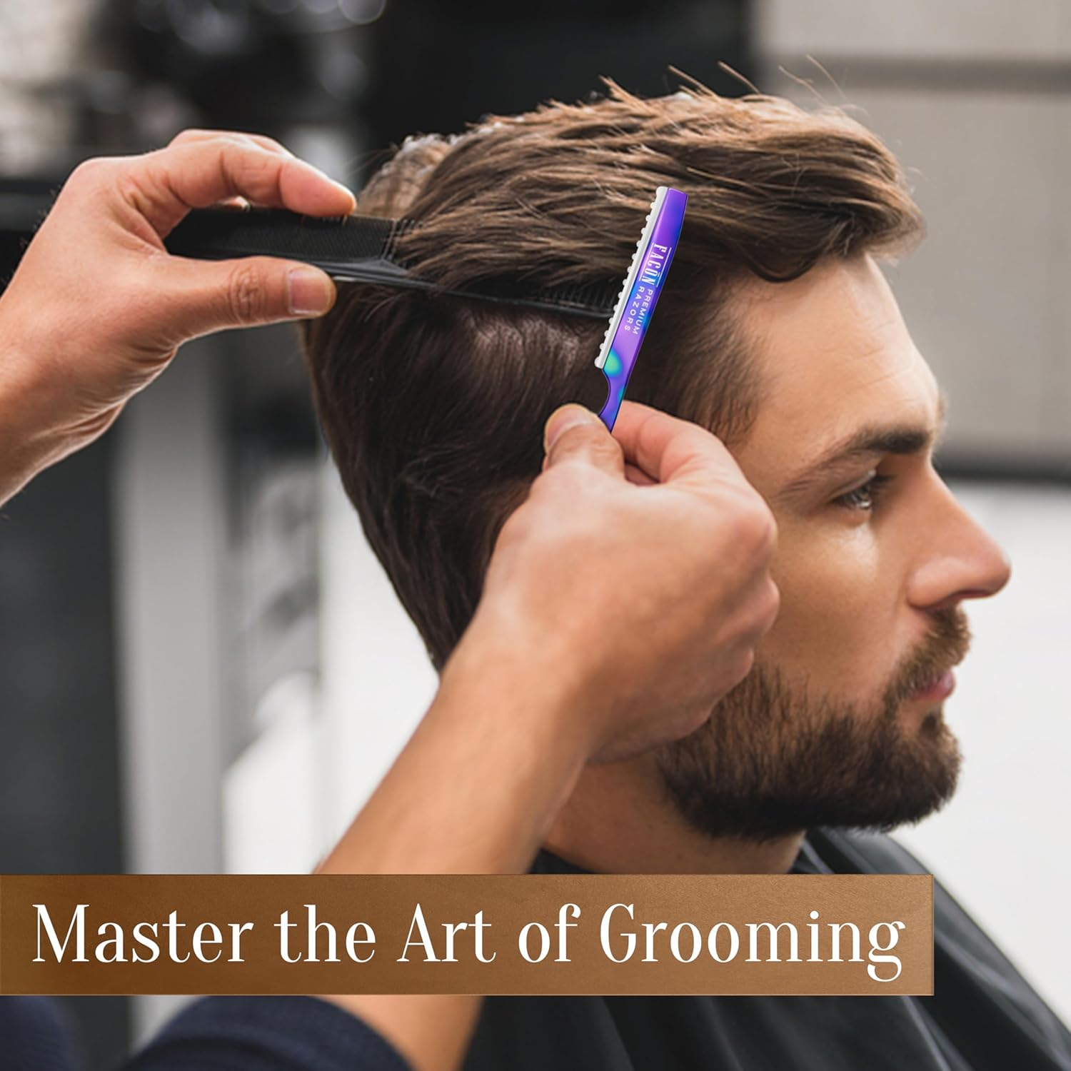 Fac&oacute;n Hair Razors for Cutting Hair - Professional Hair Styling Razor Kit with 11 Replacement Blades, Stainless Steel Hair Cutting Tool for Salon & Home, Premium Hair Thinning Texturizing Faether Razor image number 5