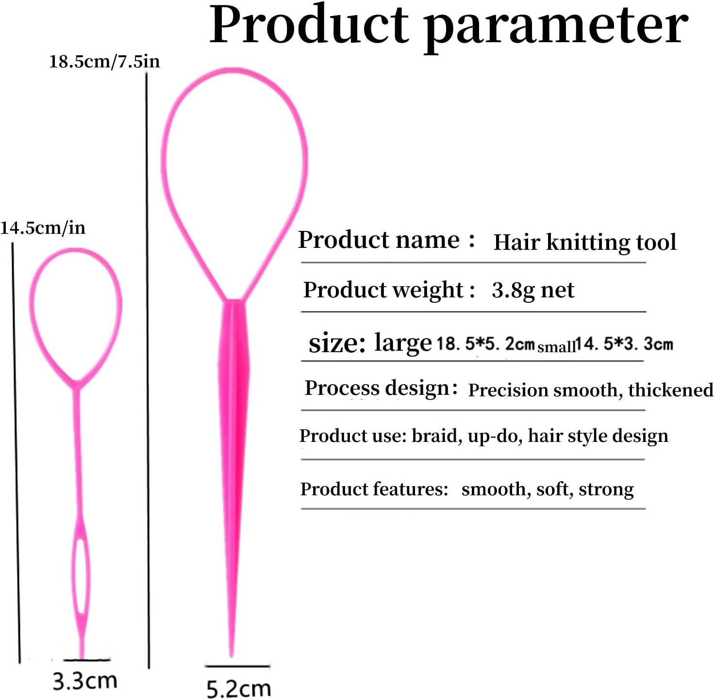 Aigee 6Pcs Topsy Tail and Hair Loop Styling Tool Set - Ponytail Makers, French Braid Loops in Large and Small, Hair Pull through Tools (Pink, Blue, Purple) for Women and Girls image number 4